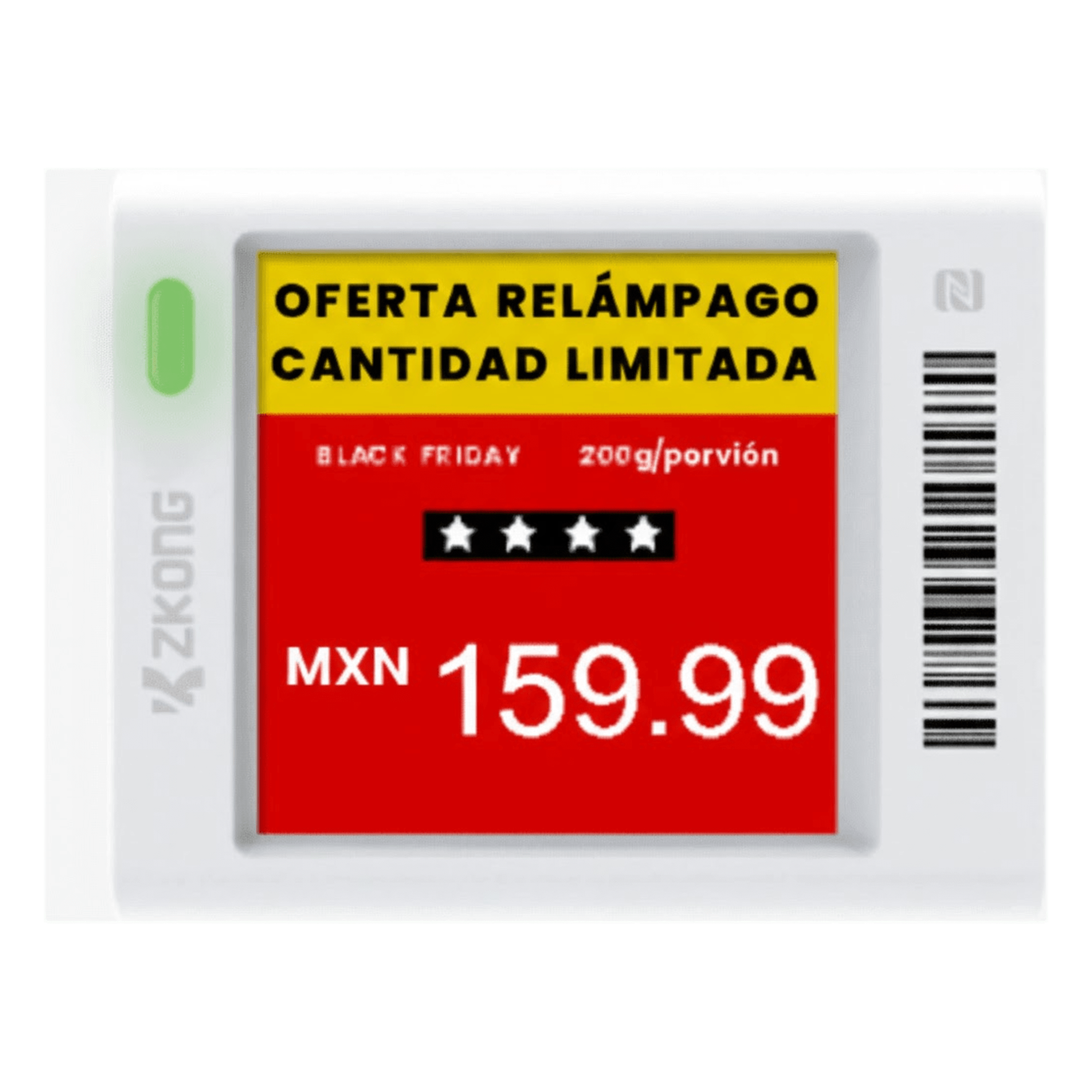 Etiqueta Electrónica de Estantería / Pantalla EPD 1.5" / 152x152 Píxeles / 4 Colores / BLE 5.0 con AES-128 / Autonomía 3 Años / NFC / 180° Visión — ZKONG · SKU ZKC15V