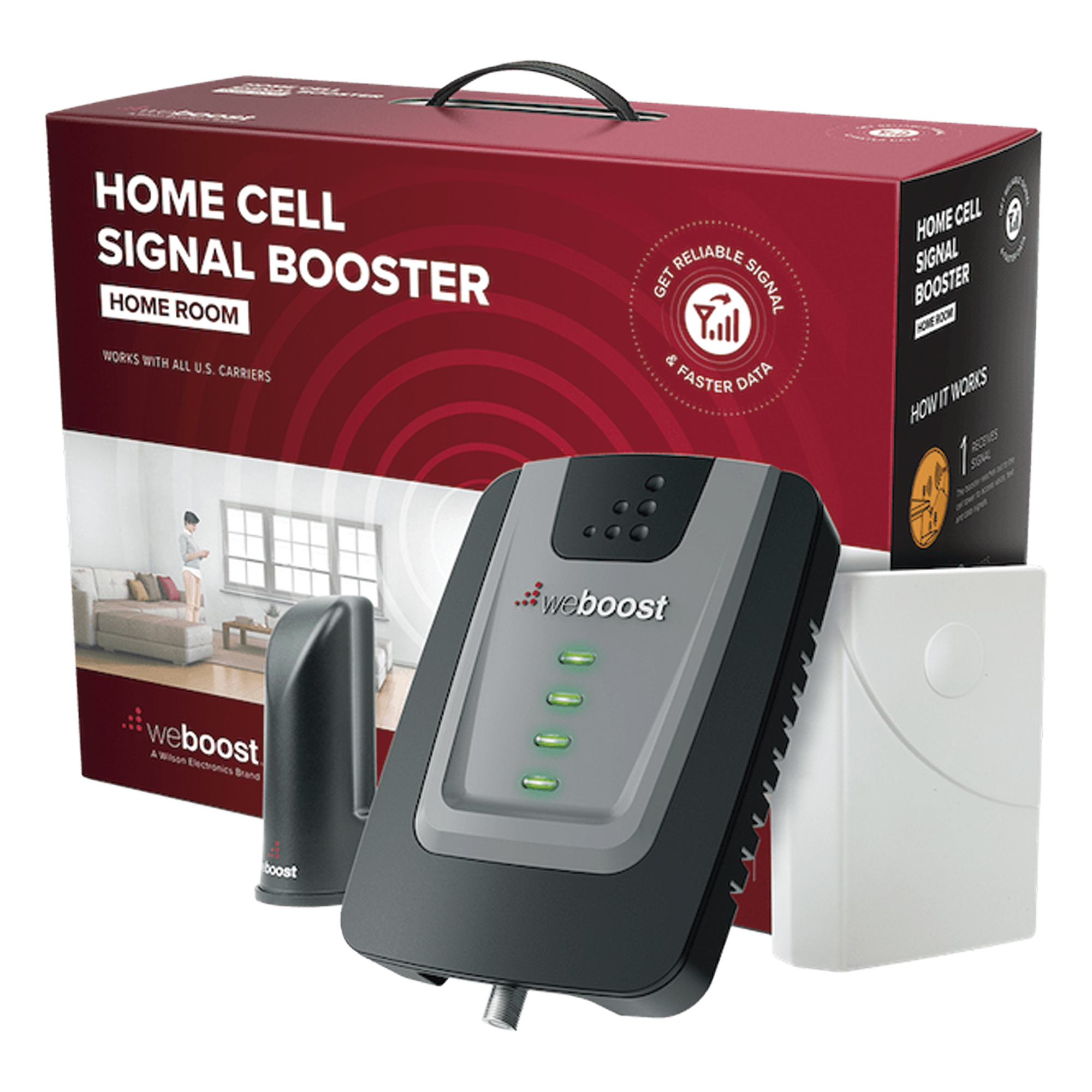 KIT de Amplificador de Señal Celular Home Room, especial para Datos 4G LTE, 3G y Voz. Mejora la señal en áreas de hasta 140 metros cuadrados.