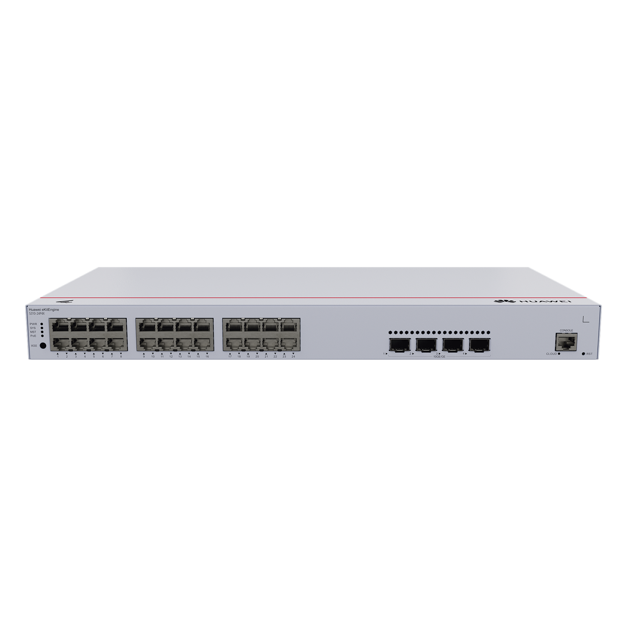 Switch Administrable PoE Capa 3 / 24 Puertos Gigabit PoE / 4 Puertos 10GE SFP+ / 128 Gbps / PoE 400W / iStack / ERPS — HUAWEI · SKU S310-24P4X
