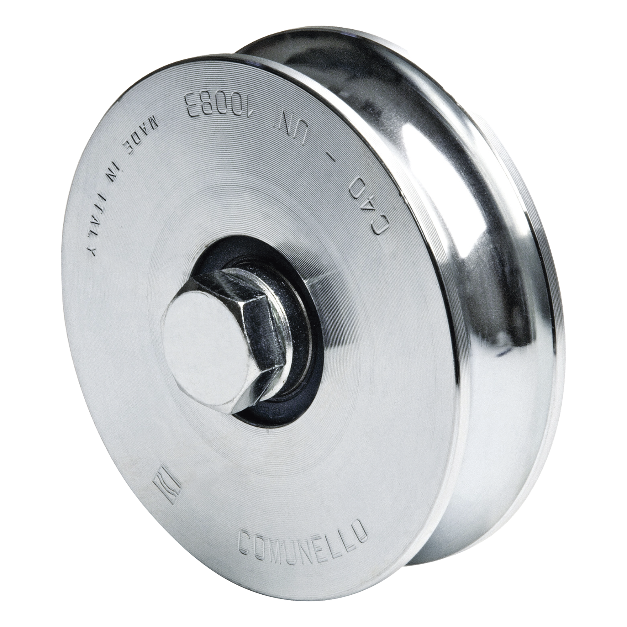 Rueda para Puerta Corrediza / 14 cm / Sin Soporte / Carga 550 kg / Acero Galvanizado / Canal Tipo U — COMUNELLO · SKU 1150-5060-001