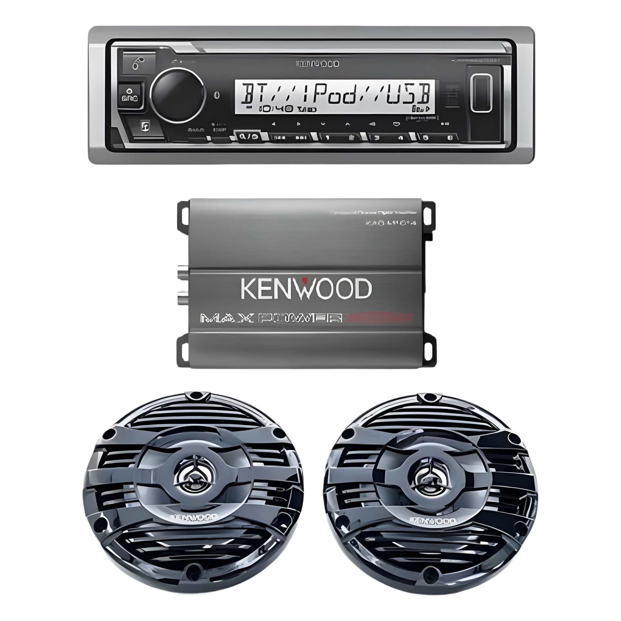 Kit de estéreo con Bluetooth KMR-M332BT | Amplificador KAC-M1814  | más Par de bocinas KFC-1653MRB — JVC  KENWOOD · SKU KEA4/1653MRB