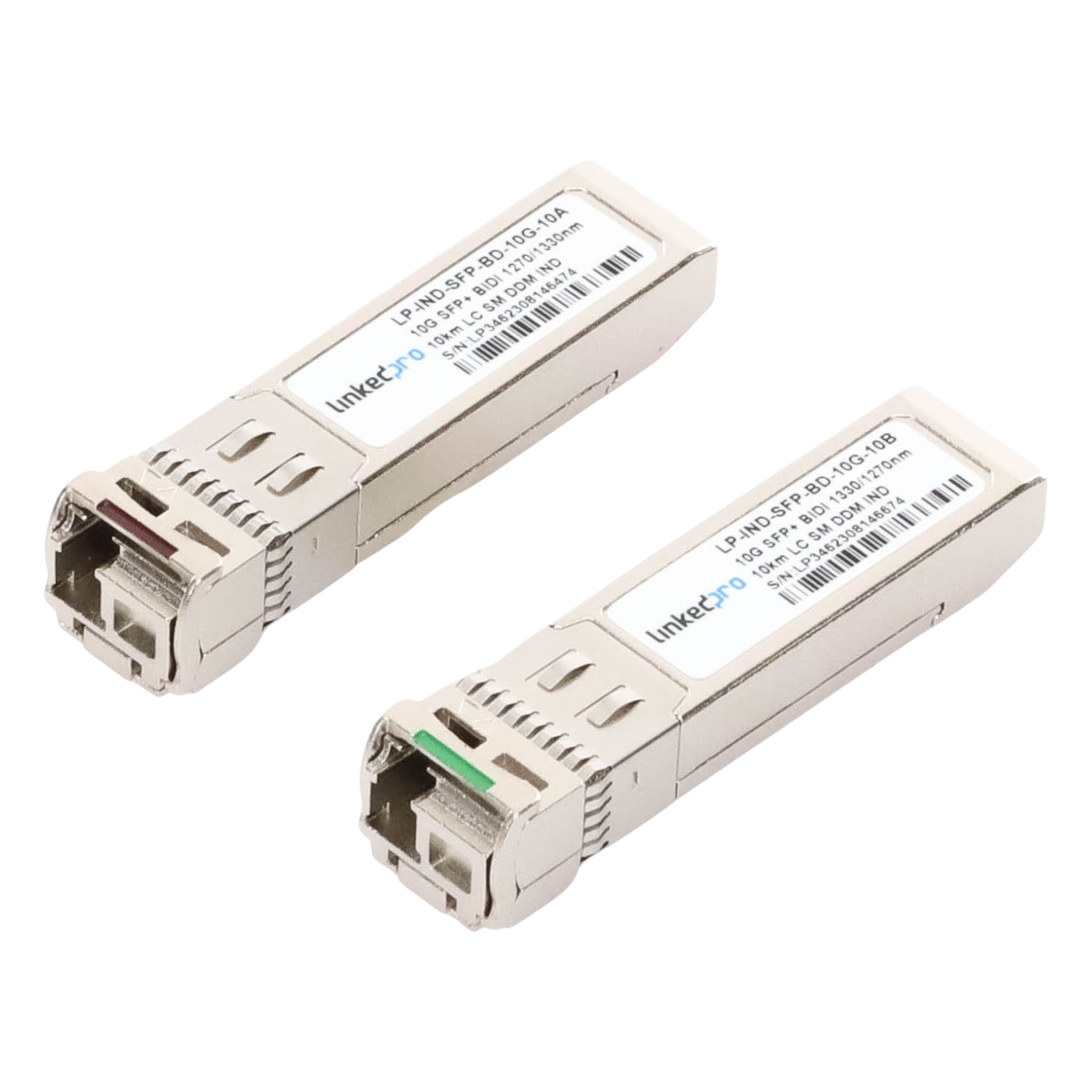 Transceptor SFP+ Industrial / 10 Gbps / Monomodo Bidireccional 1270 & 1330 nm / LC/UPC Simplex / DDM / 10 km (32,808 ft) / 2 Piezas