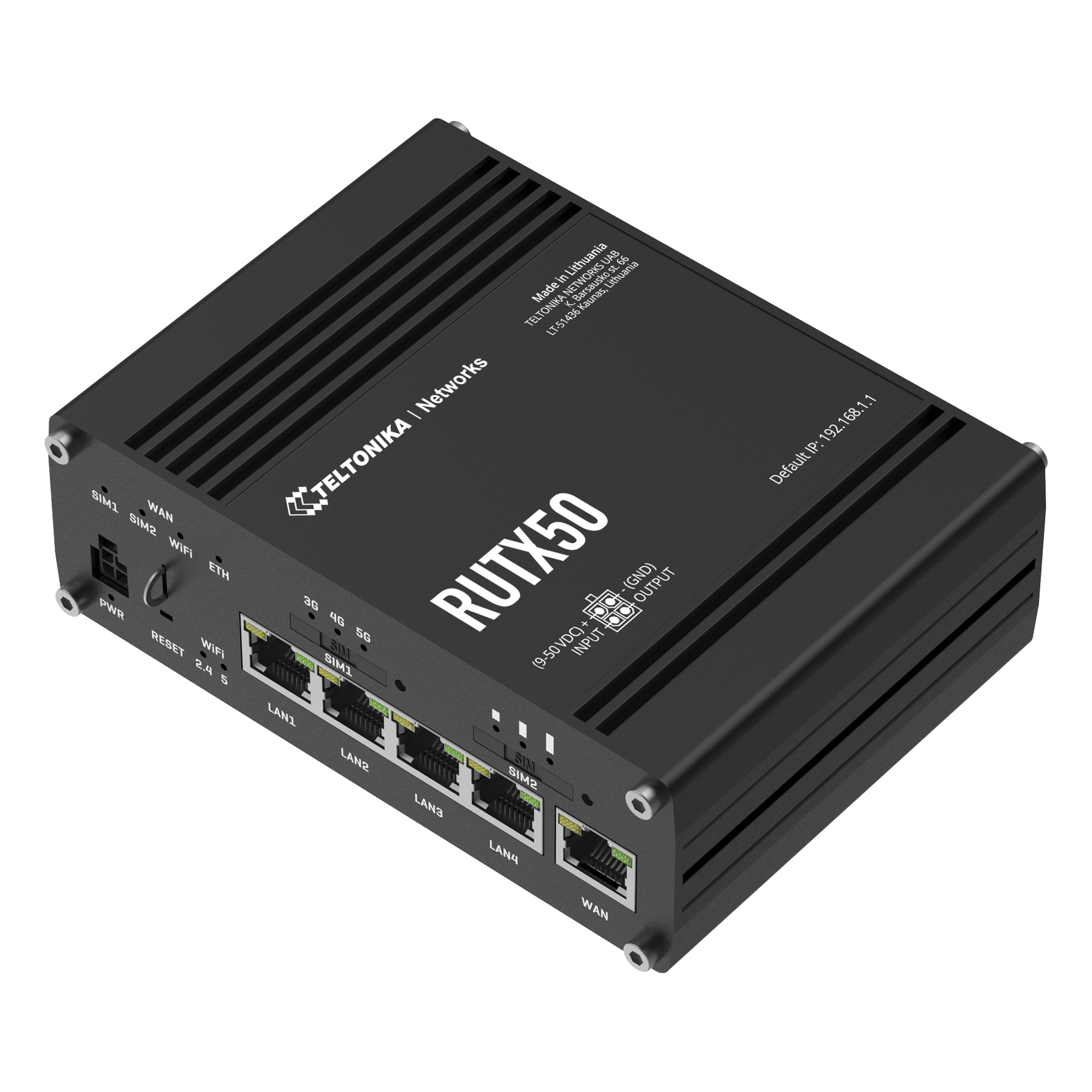 Router Industrial / 5G 3.3Gbps / Dual SIM / Wi-Fi 5 802.11ac Wave2 / 5x Gigabit Ethernet / -40°C a 75°C / 1.08 ft x 5.12 in x 4.33 in — TELTONIKA · SKU RUTX50