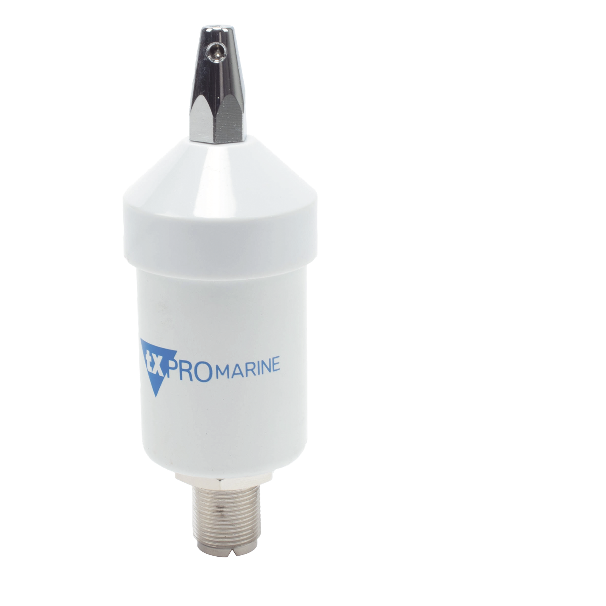 Antena Marina VHF / 156-163 MHz / 3.5 dBi / Acero Inoxidable / Cable 4.5 m (14.8 ft) / Montaje en L / PL-259 / Exterior — TXPROMARINE · SKU TX-1600-SYS
