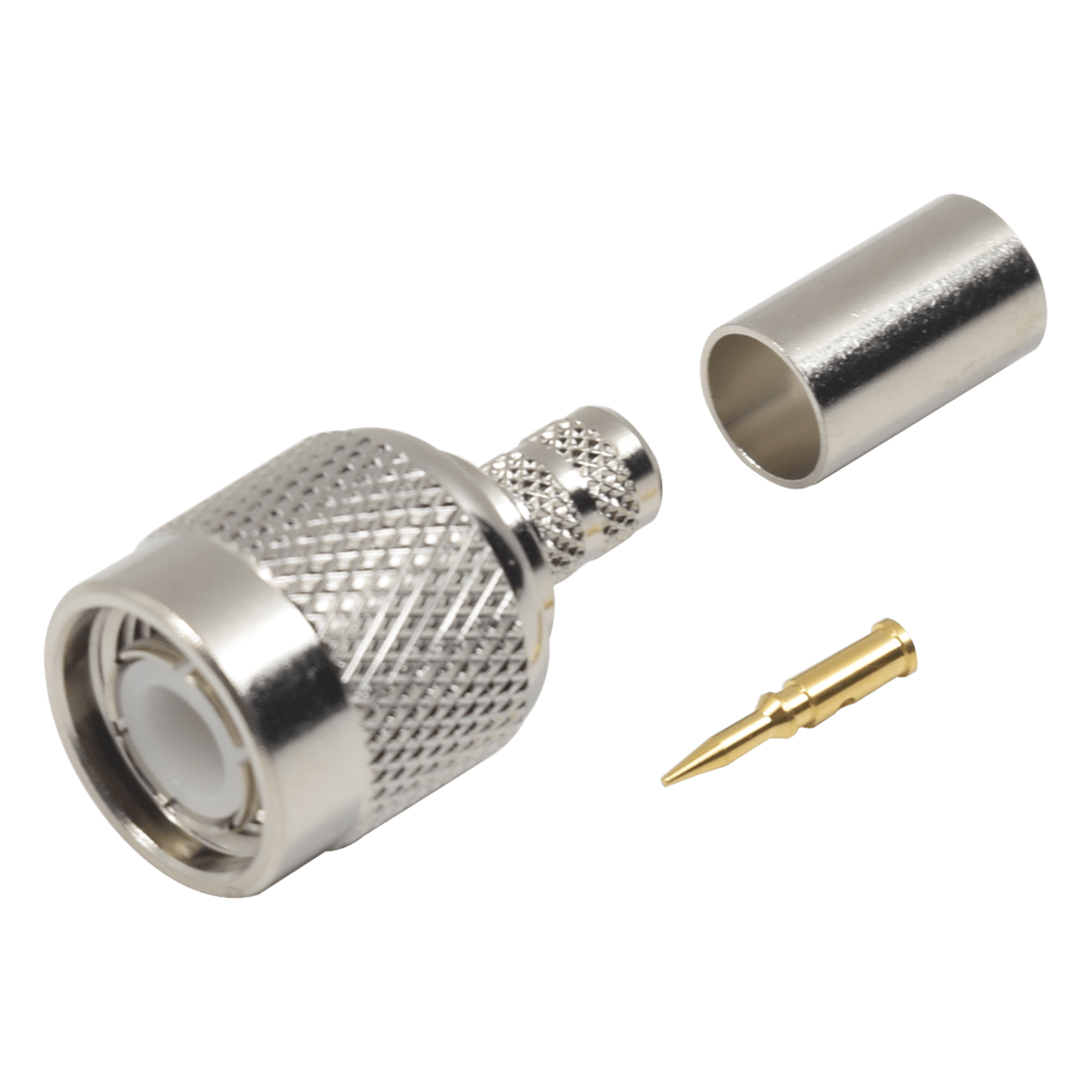 Conector TNC Macho / Anillo Plegable / LMR-240 RG-8/X Belden 9258 / Níquel Oro Delrin — RF INDUSTRIES,LTD · SKU RFT-1203-1X
