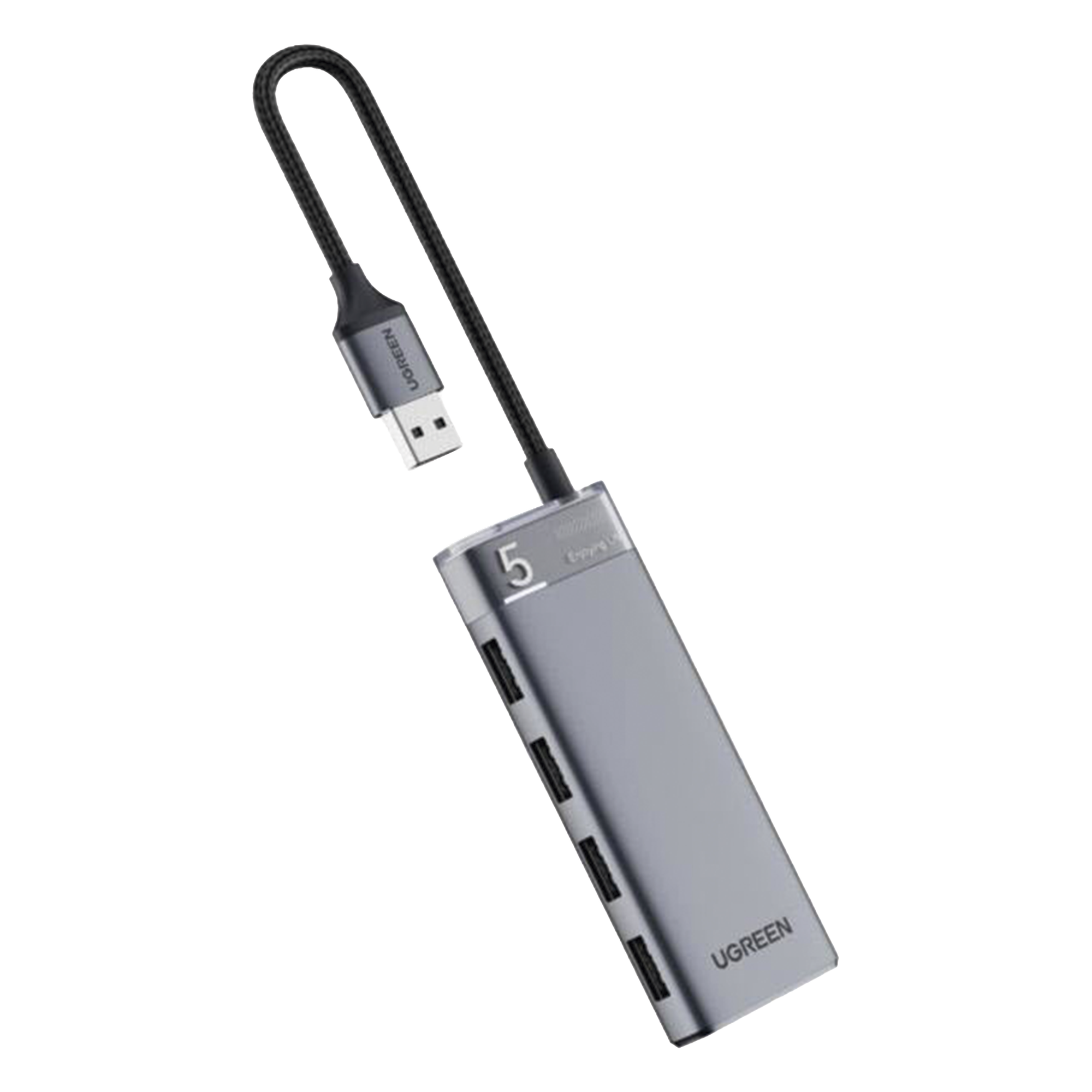 HUB USB 3.2 Gen1 / 4 Puertos USB-A / 5Gbps / Carcasa ABS+PC Metalizado / Cable Nylon 20cm / OTG / LED Indicador — UGREEN · SKU 15548