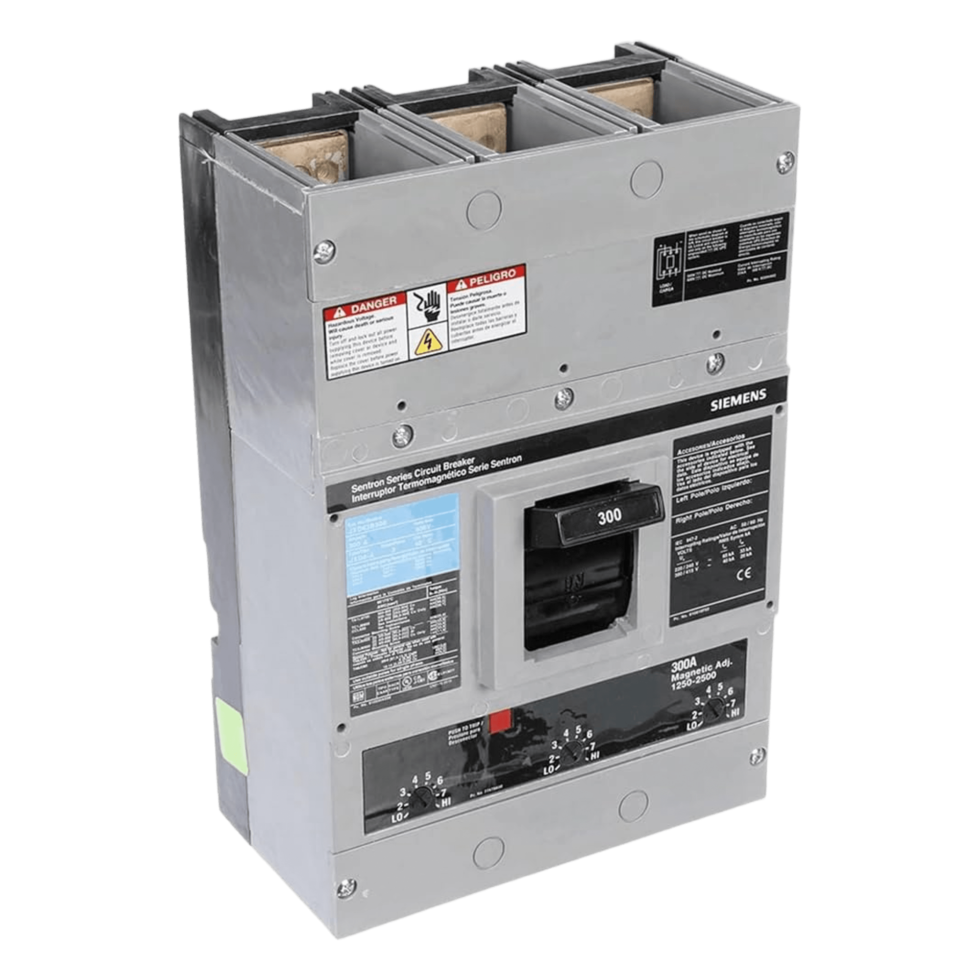Interruptor Termomagnético / 600V CA / 3 Polos / 300A / Sin Zapatas / Capacidad Interruptiva 65kA / 40°C — SIEMENS · SKU JXD63B300