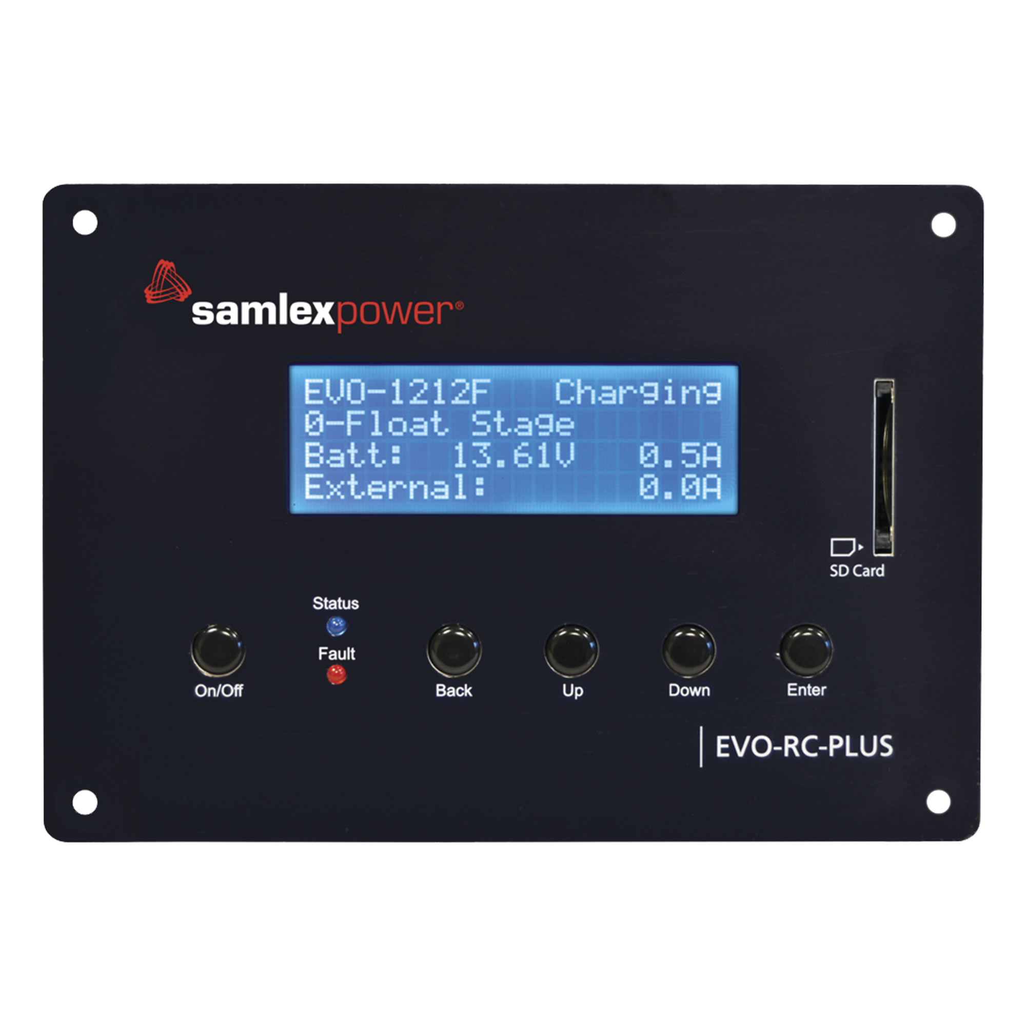 Control remoto para inversor cargador / LCD 4x20 / Conectores RJ-45 y RJ-12 / Registro SD / Monitoreo en tiempo real — SAMLEX · SKU EVO-RC-PLUS