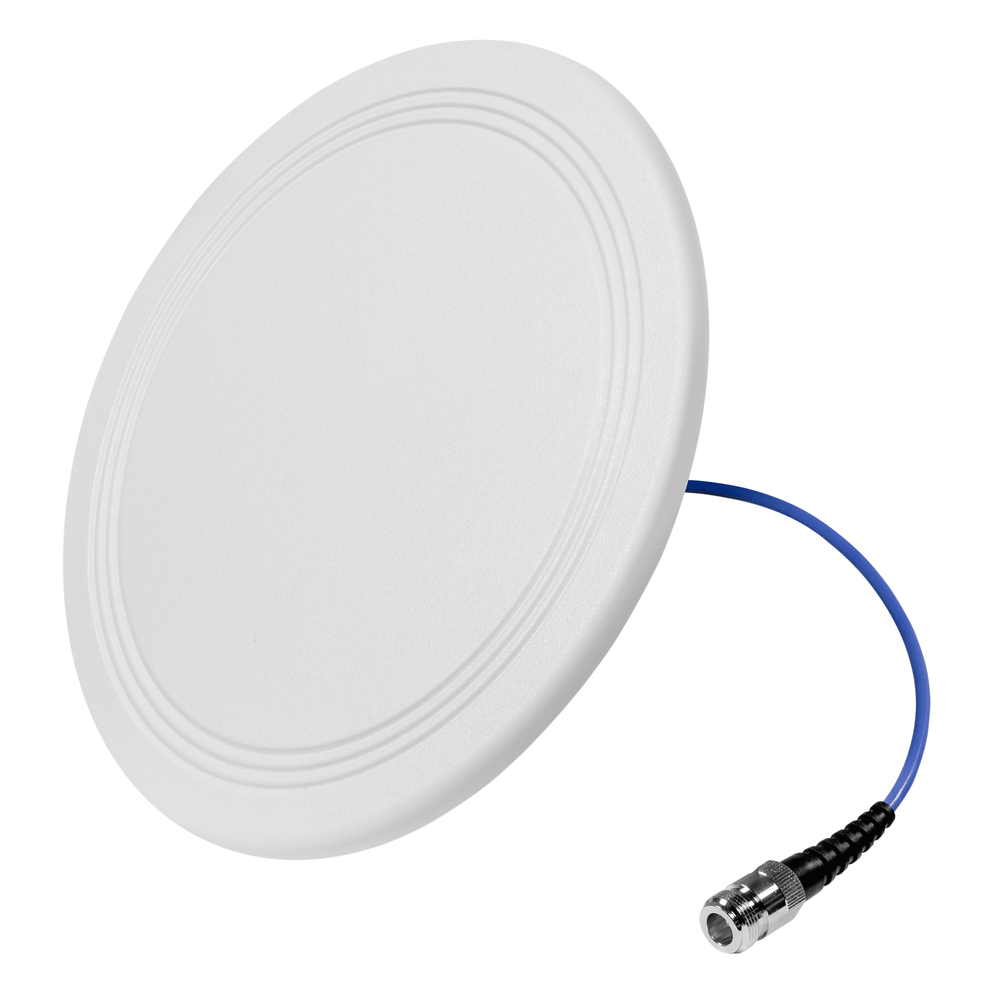 Antena Omnidireccional de Techo Interior / Multibanda 600-6000 MHz / 5 Bandas Celulares y WiFi / Ultra Bajo Perfil 8 mm / Ganancia 4-7 dBi / Cable Plenum 30 cm (11.8 in) / Conector N-Hembra