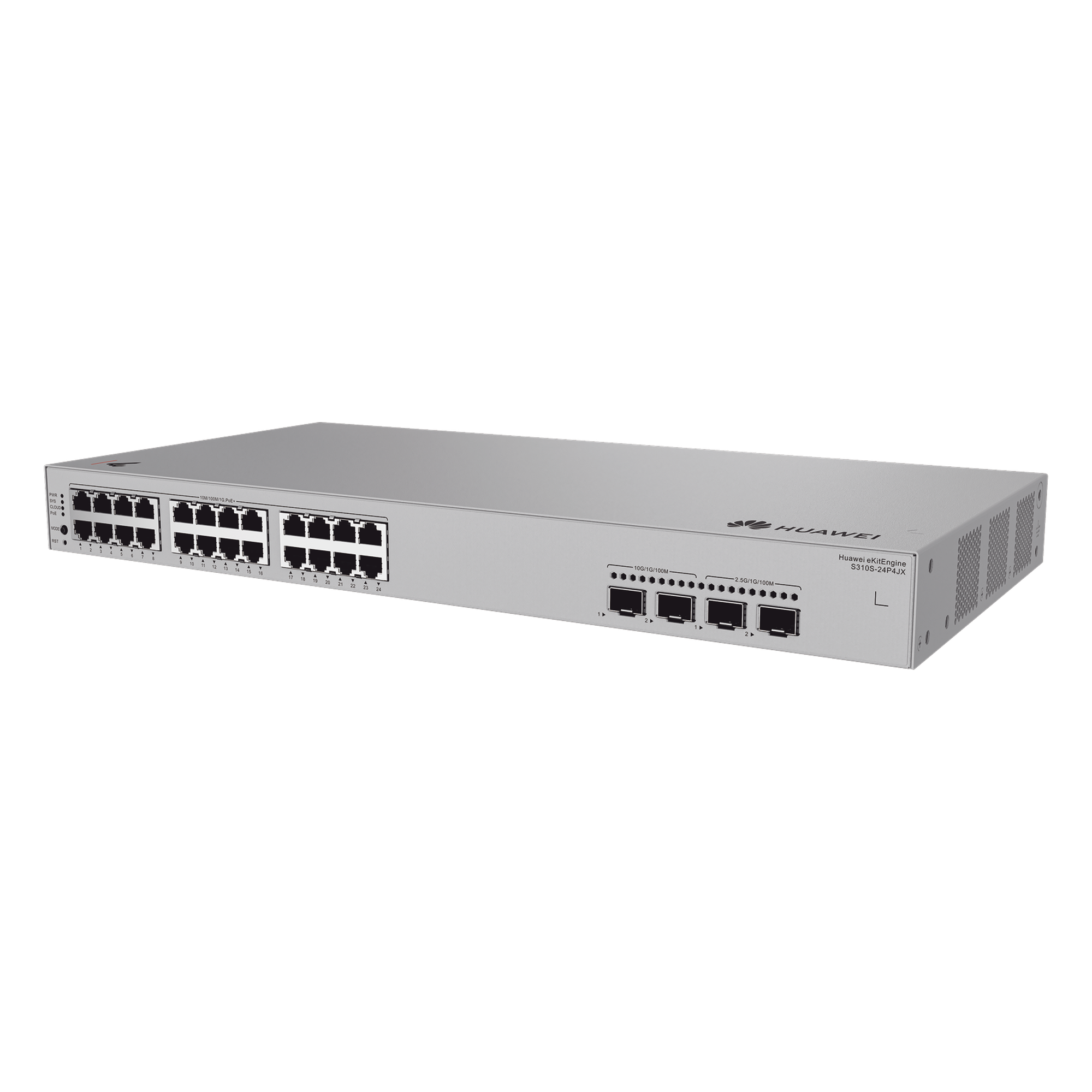Switch Administrable / Capa 2+ / 24 Puertos PoE+ Gigabit / 2 SFP 2.5 Gbps / 2 SFP+ 10 Gbps / PoE Perpetuo / 400 W / 1.64 ft x 1.45 ft x 0.14 ft — HUAWEI · SKU S310S-24P4JX