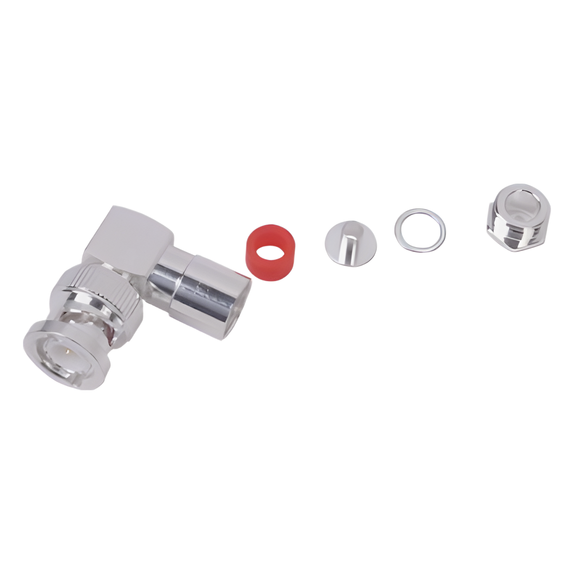 Conector Coaxial BNC Macho / Ángulo Recto / Rosca / Bronce Plateado / Contacto Oro / Teflón / RG-58/U, RG-142/U, LMR-195 — RF INDUSTRIES,LTD · SKU RFB-1110-C-04