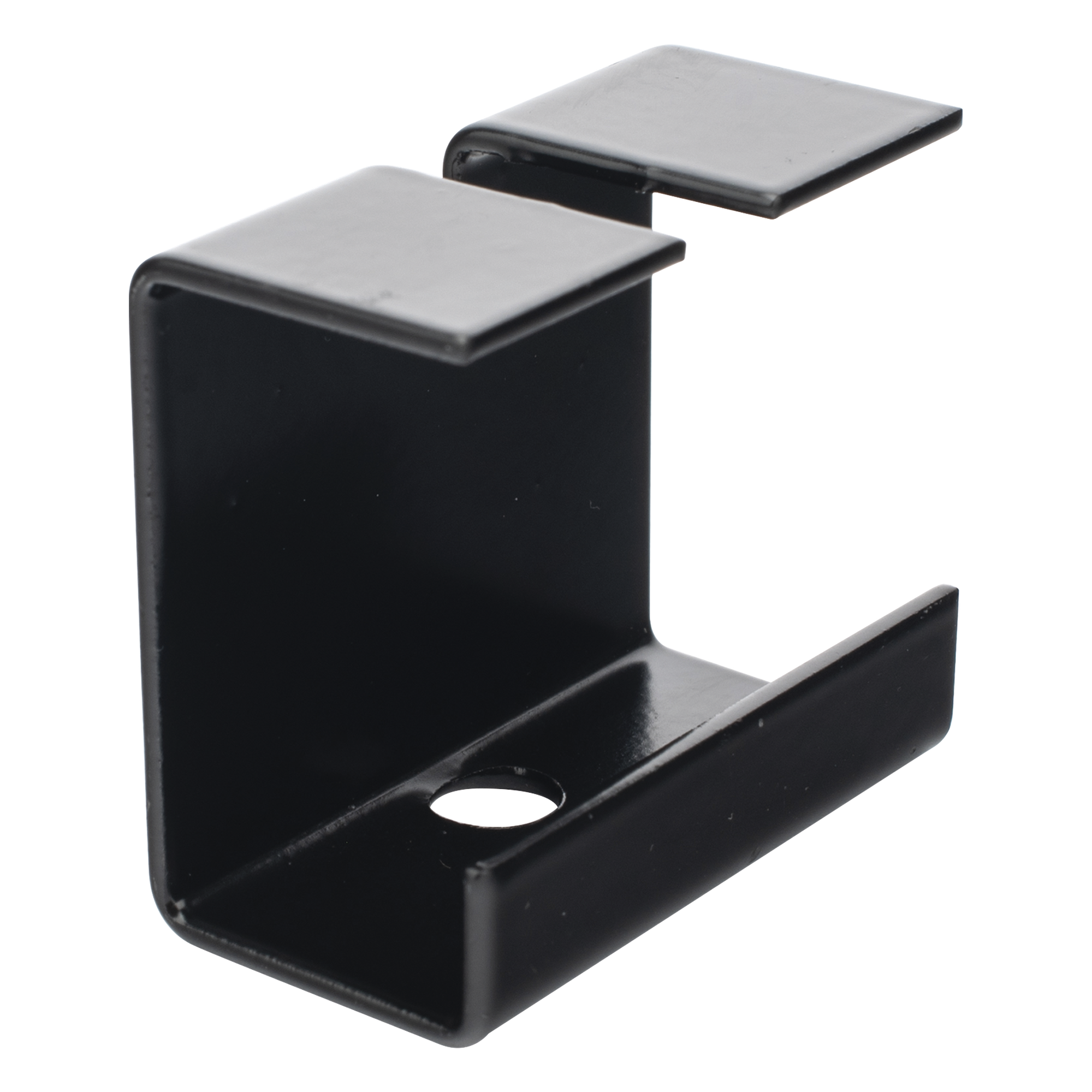 Grapa de Suspensión para Escalera Tubular de 1.5" de Peralte y 12" de Ancho, Acabado con Pintura Epóxica Color Negro, Ideal para la Suspensión Segura de la Escalera Tubular en Instalaciones Aéreas
