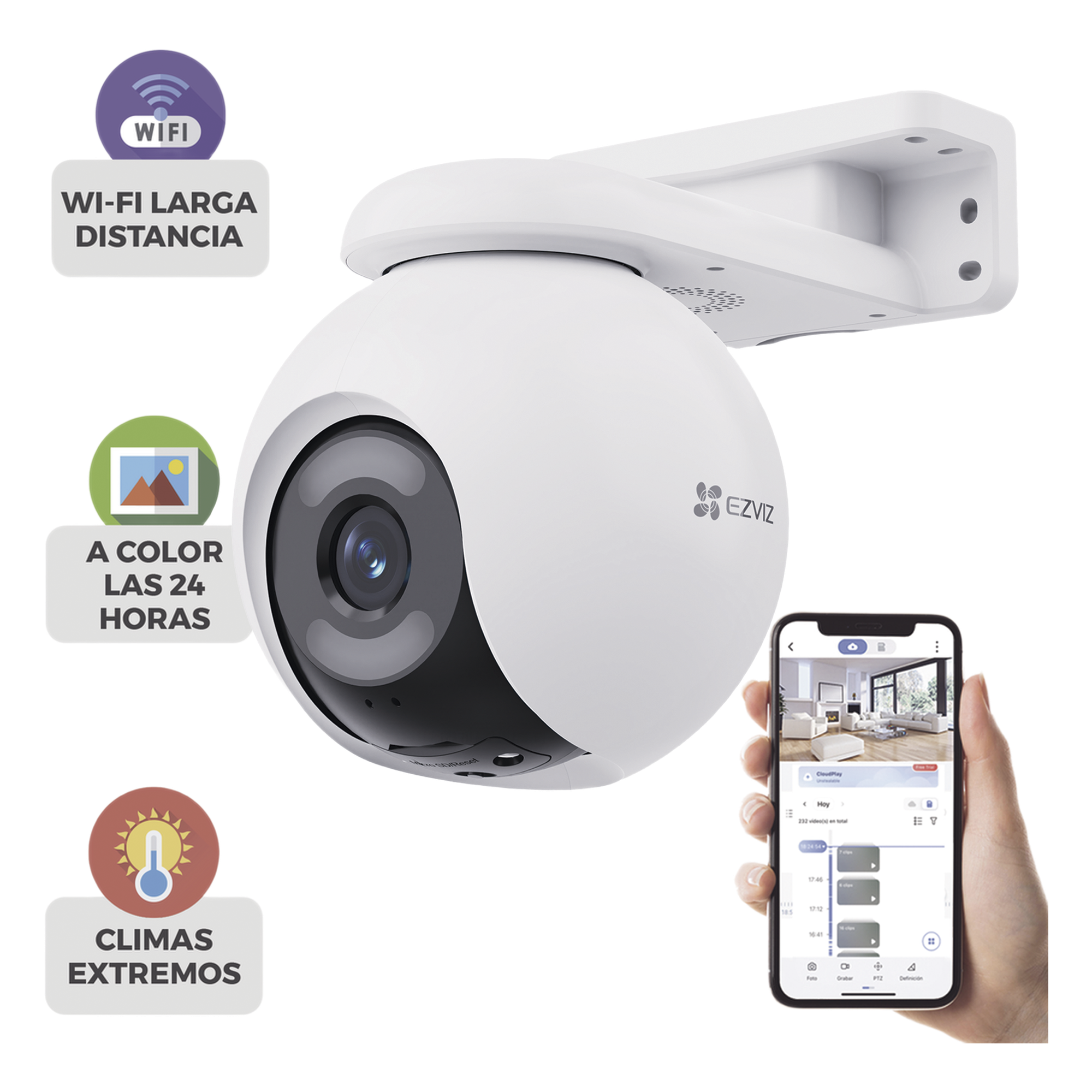 Cámara IP PT / 4 Megapixel / ColorFULL Visión Nocturna / Wi-Fi 2.4 GHz / Cobertura 360° / Detección AI Humano/Vehículo / IP65 — EZVIZ · SKU CS-H8X