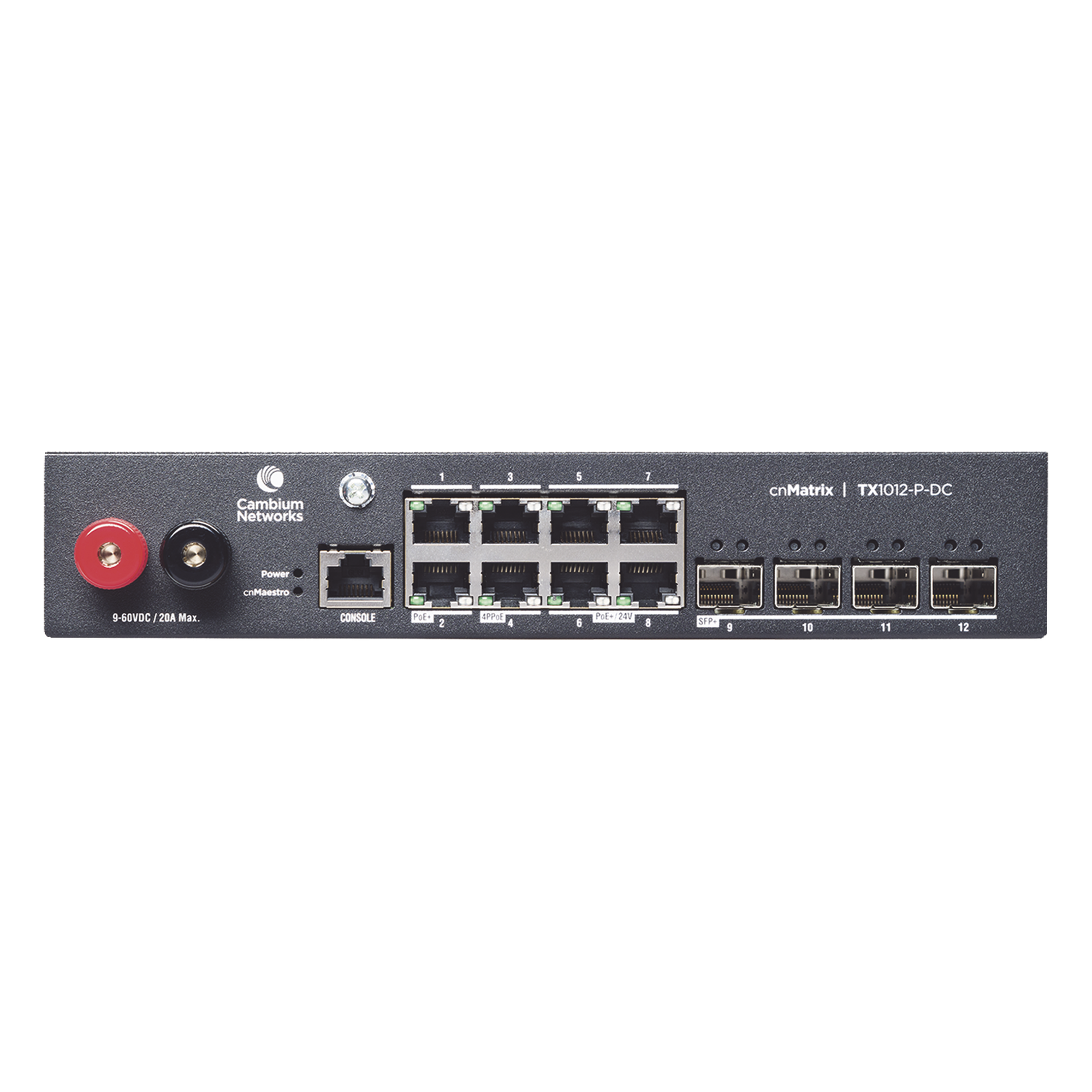 Switch / 8 Puertos PoE / 4 SFP+ / 170 W PoE / Capa 2 / Gestión On-Premises / DC — CAMBIUM NETWORKS · SKU MX-TX1012GXPA-20