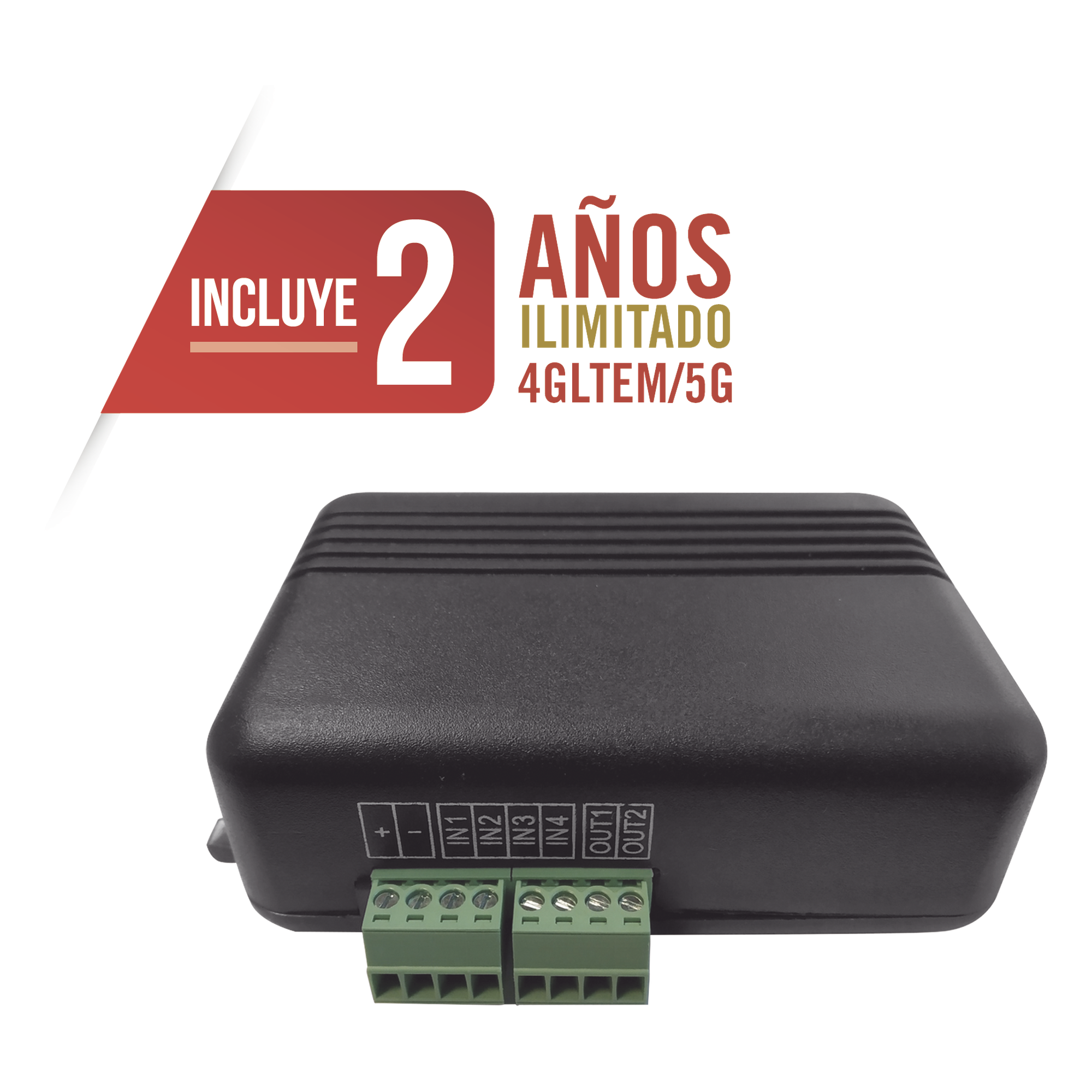 Controlador 4G LTE / 4 Entradas Digitales / 2 Salidas 300 mA / 2 Años Datos Ilimitados / 100 Usuarios / Activación Remota / Notificaciones Push y Email — M2M SERVICES · SKU MQ03-LTE-M