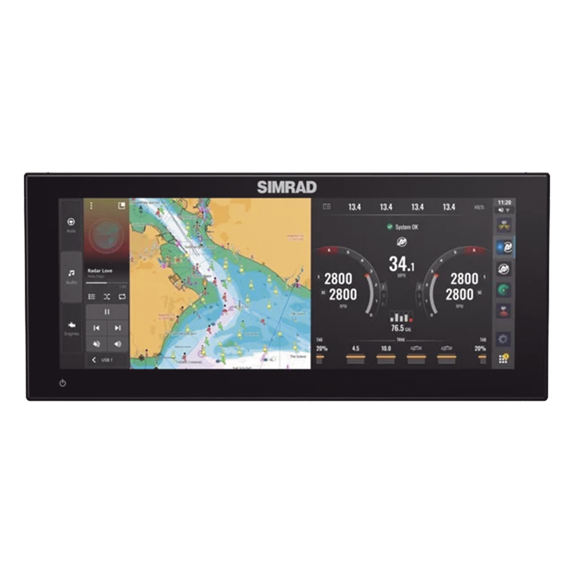 Monitor Marino Ultrawide / Pantalla 12 pulgadas / SolarMAX IPS HD / Sonar Active Imaging 91.4 m (300 ft) / Integración Mercury Honda Suzuki / NMEA 2000 Ethernet USB Wi-Fi — SIMRAD · SKU 000-16215-001