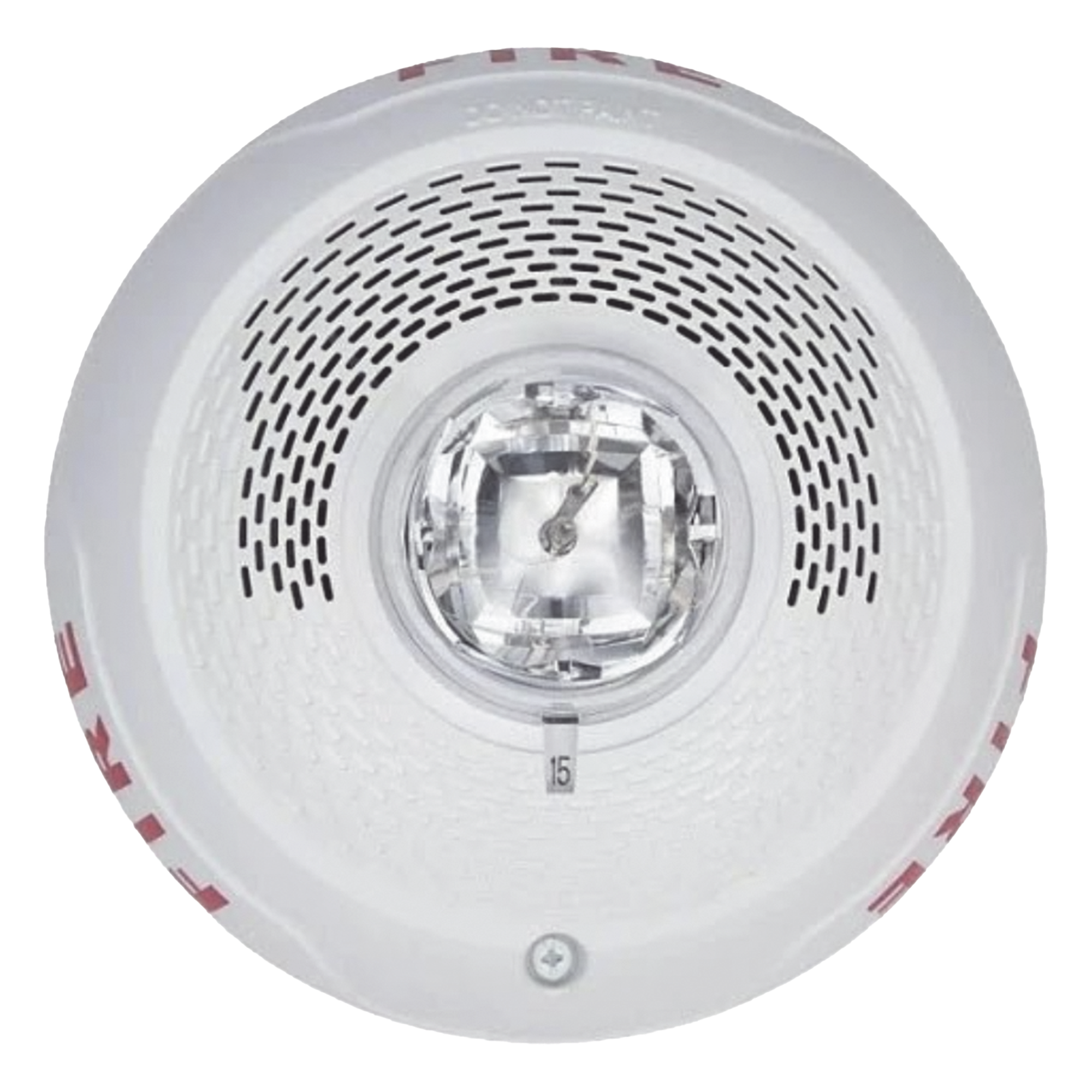 Bocina con Estroboscópico / Montaje en Techo / Flash 1 Hz / Altavoz 8' con Puente para Plafón / Diseño Compacto / Menor Consumo de Energía — SYSTEM SENSOR · SKU SPSCWLED