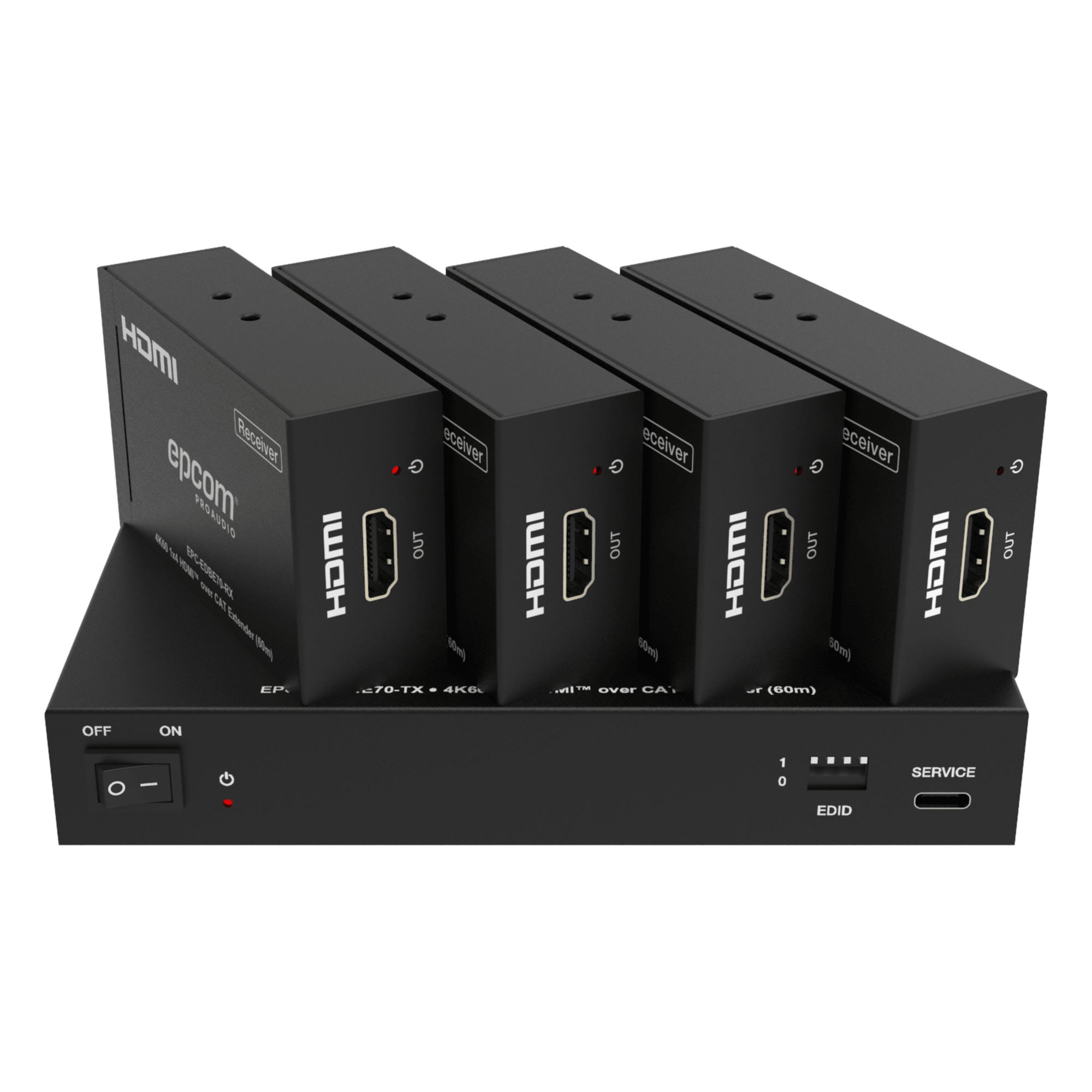 Splitter Extensor HDMI 1x4 / 4K@60Hz / Transmisión 60 m (196.9 ft) / Cable Cat6 / EDID / HDCP 2.2 / Salida Loop — EPCOM PROAUDIO · SKU EPC-SPB14E70