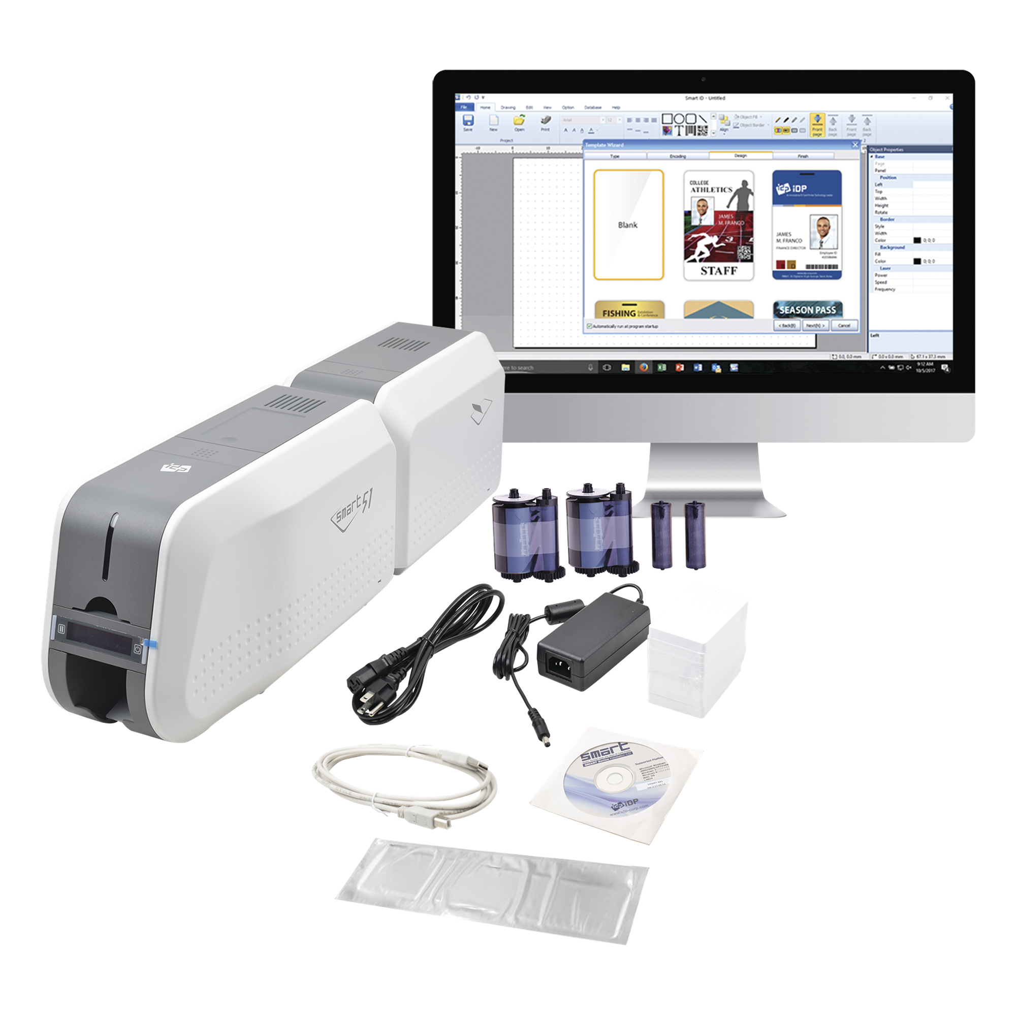 Kit Impresora SMART51L / Con Laminador /DOBLE Lado/3 Años Garantia / Incluye 2 x  RibbonColor / 100 tarjetas PVC/ 1 Cinta de Limpieza/ Software — IDP · SKU SMART51L