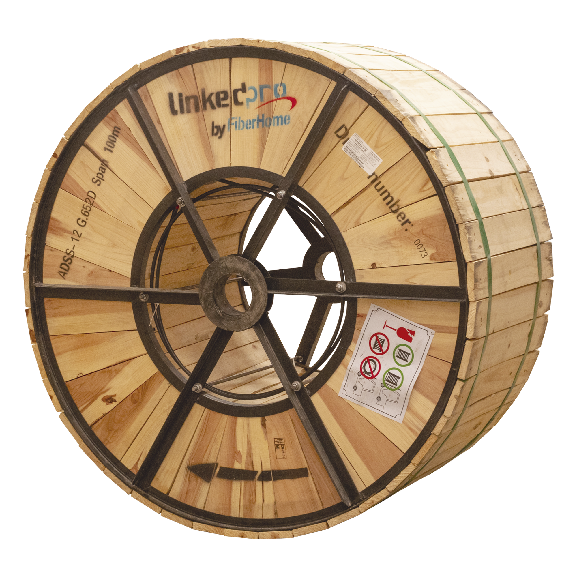 Cable de Fibra Óptica Aérea ADSS / Monomodo G.652D / 12 Hilos / Span 100 m / 4 km / Anti-Tracking 110 kV / 2500N Tensión / -20°C a +65°C / HDPE Exterior — LINKEDPRO BY FIBERHOME · SKU OC-ADSS-12C-S100/4KM