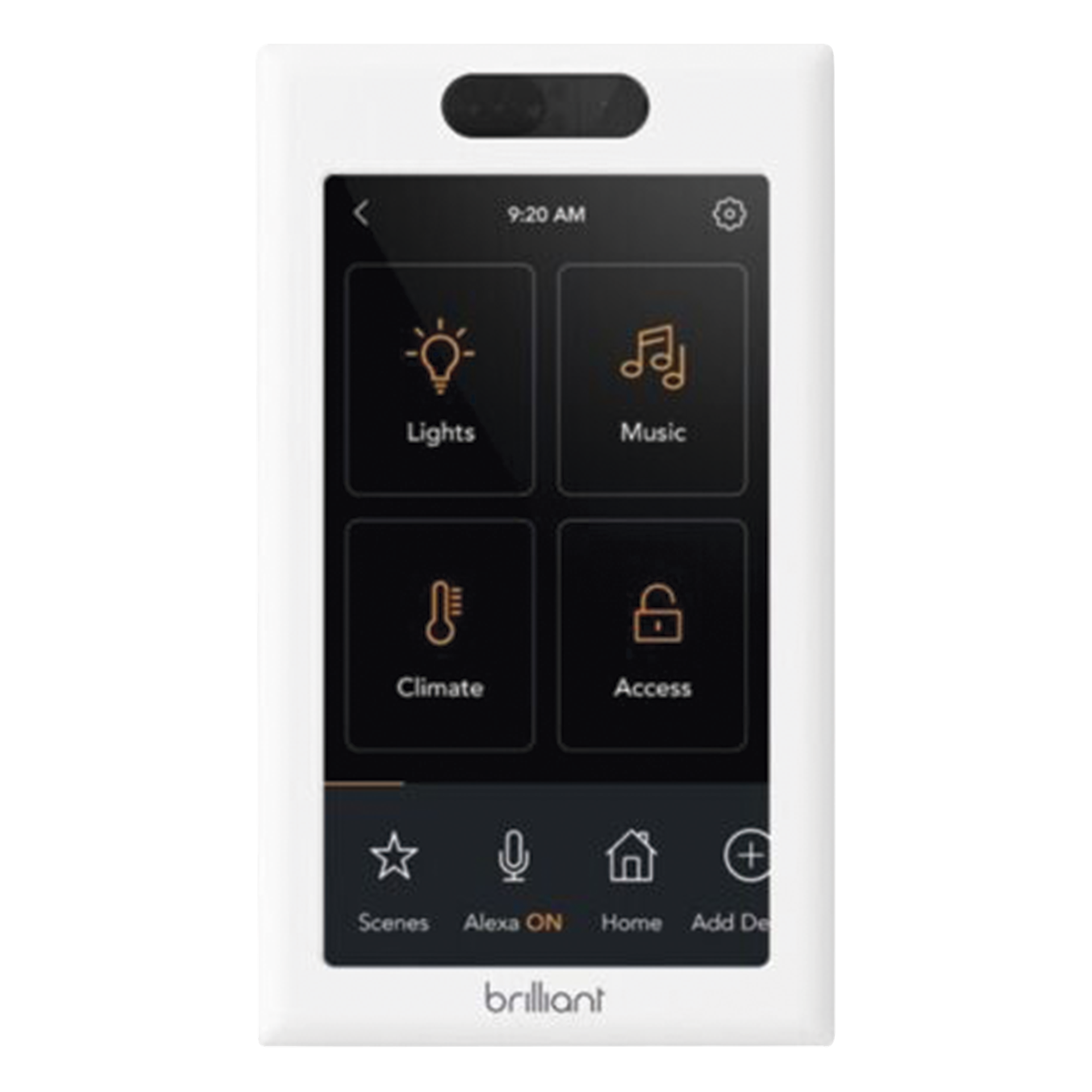 Control de Iluminación Inteligente / Pantalla Táctil LCD 5 Pulgadas / Wi-Fi 2.4 GHz / 3 Controles Integrados / Compatible Alexa, Google Home y Apple HomeKit / 120V 60 Hz — BRILLIANT · SKU BHA120USWH1C