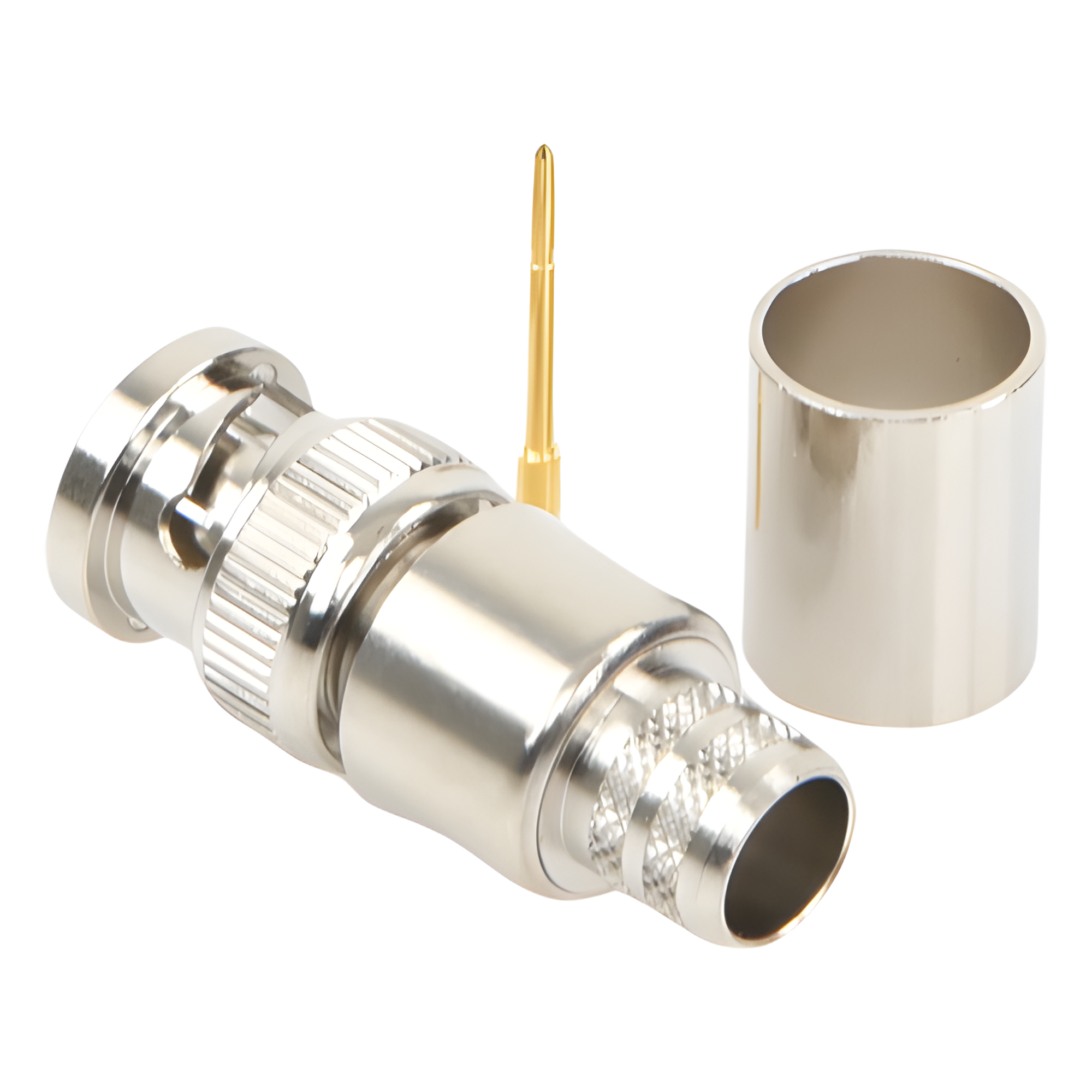 Conector BNC Macho / 75 Ohm / Anillo Plegable / Cable RG-11/U y 8238 / Níquel y Oro / Teflón