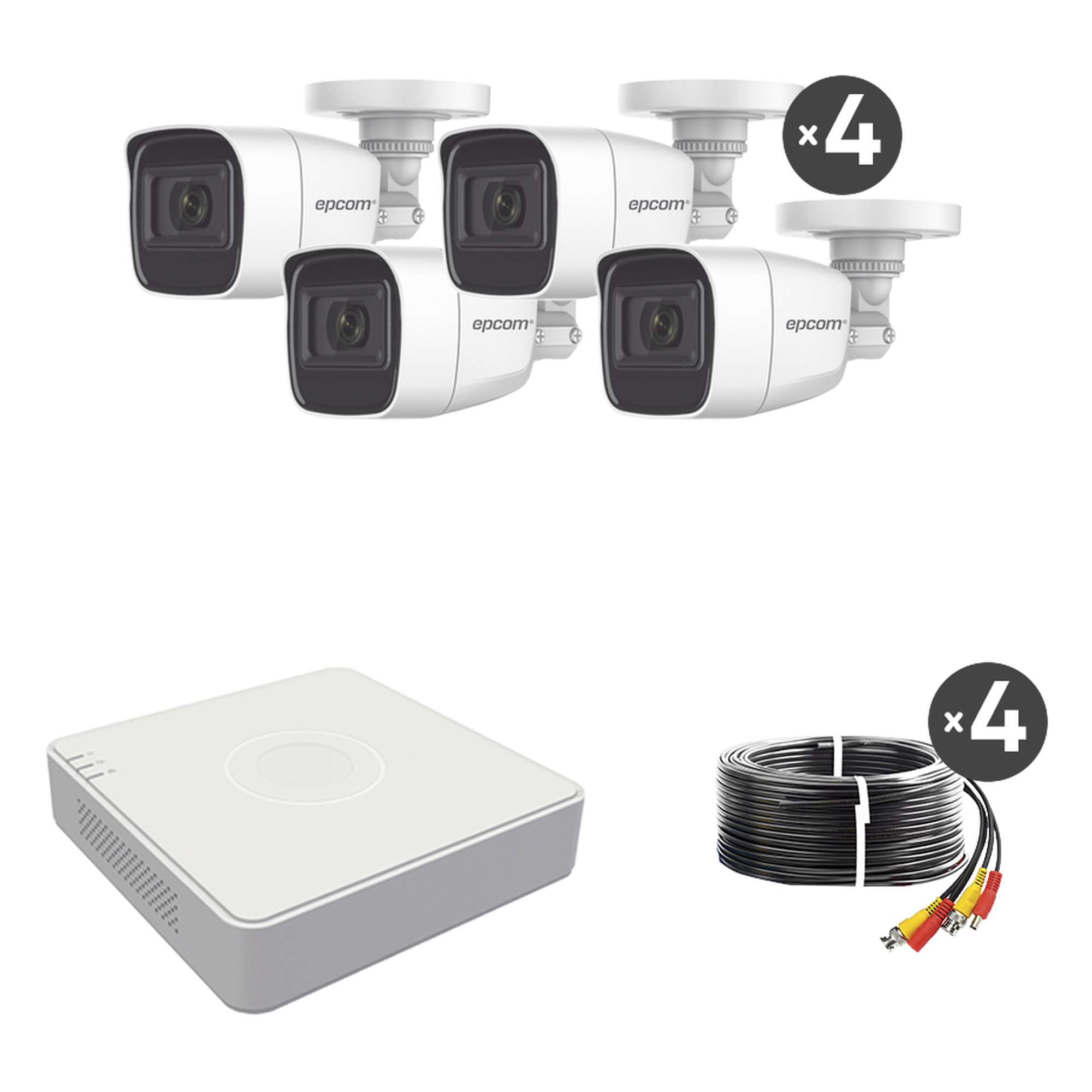 Kit de Videovigilancia TurboHD / DVR 4 Canales / 1080p Lite / 4 Cámaras Bala 2 MP / Audio por Coaxitron / IR 25 m (82 ft) — EPCOM PROFESSIONAL · SKU B8-KIT-MIC