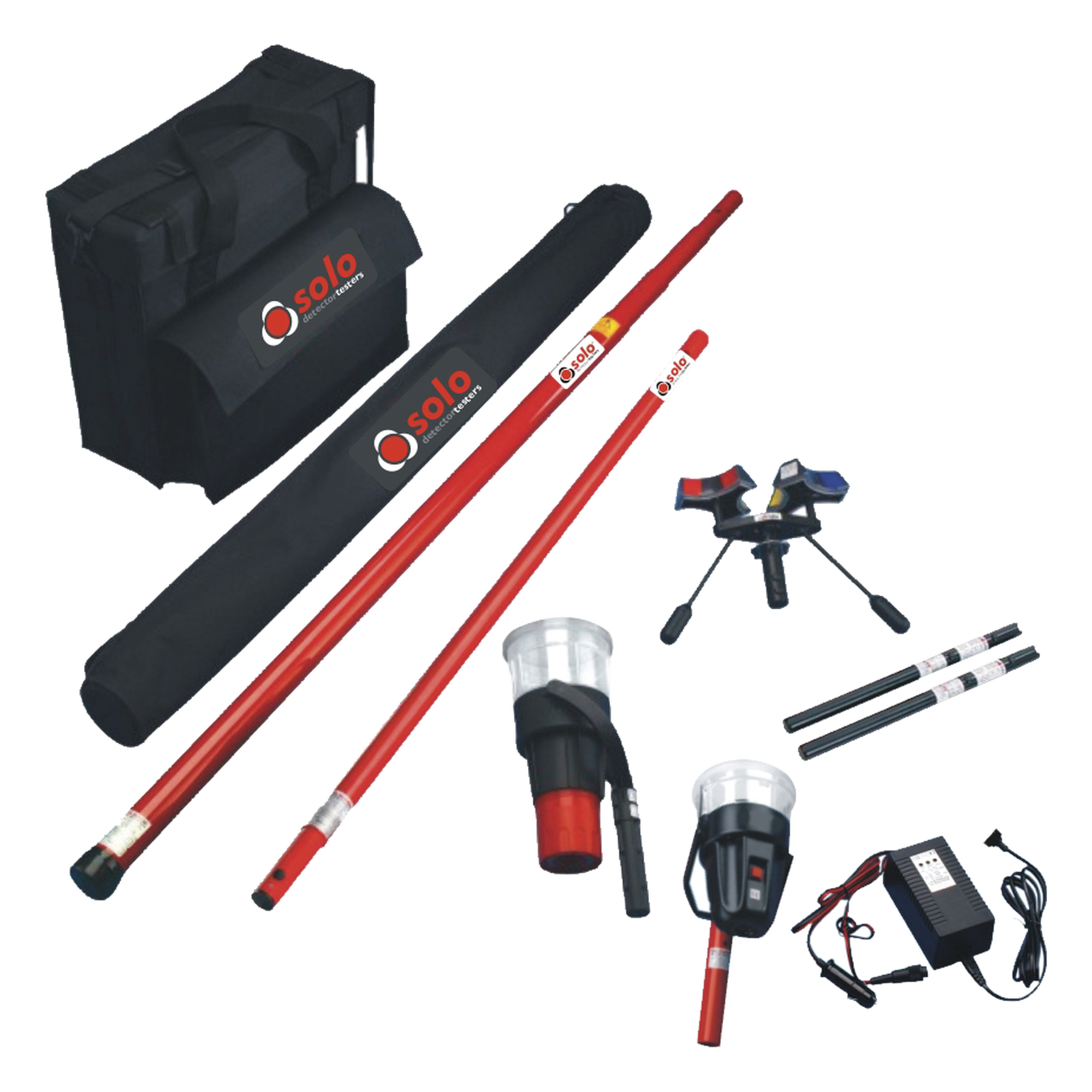 Kit de Prueba para Detectores Térmicos y de Humo / Pértiga Telescópica 6 m (19.7 ft) / Probador Térmico Integrado / Diseño Universal / Copa Transparente / Baterías y Cargador Incluidos — SDI · SKU SOLO-851-KIT