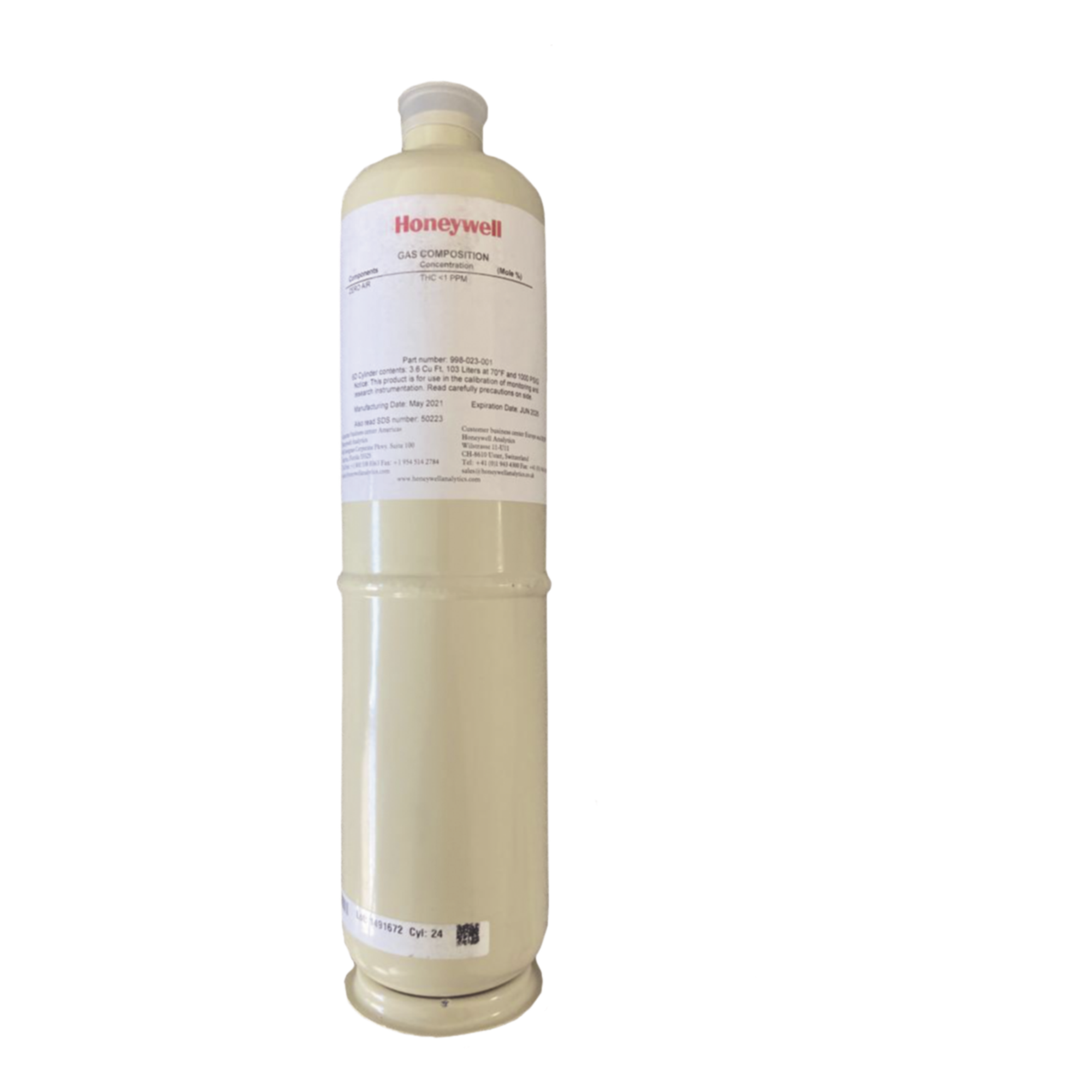 Gas de Calibración Propano en Aire / 50% LEL / Cilindro Presurizado / Para Sensores Catalíticos e Infrarrojos / GHS Gas Bajo Presión — HONEYWELL ANALYTICS · SKU 998-022-002