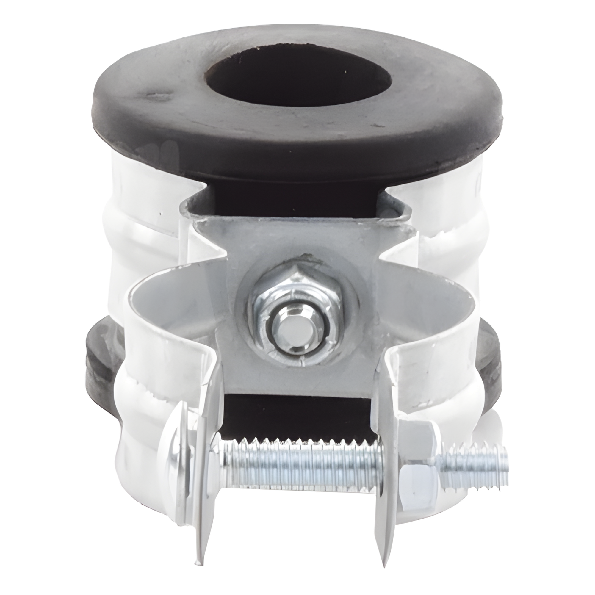 Aislador de bajada / Cable hasta 250 mcm / Separación 4-5 cm / Separación entre aisladores 1.5 m / Cuerpo galvanizado / Neopreno