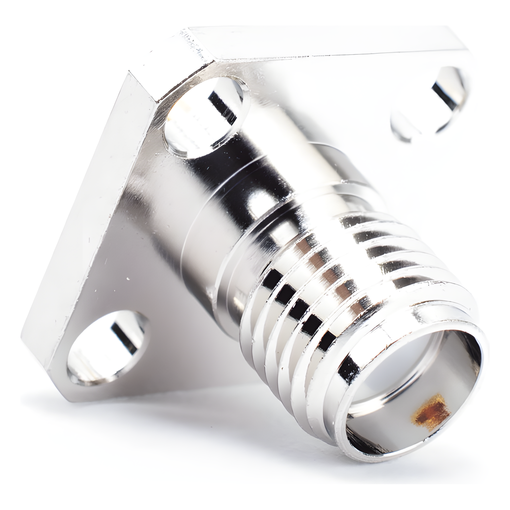 Conector SMA Hembra / Montaje Panel Cuadrado 12.7 mm (0.5 in) / 4 Perforaciones 8.64 mm (0.34 in) / Soldable / Níquel-Oro-PTFE
