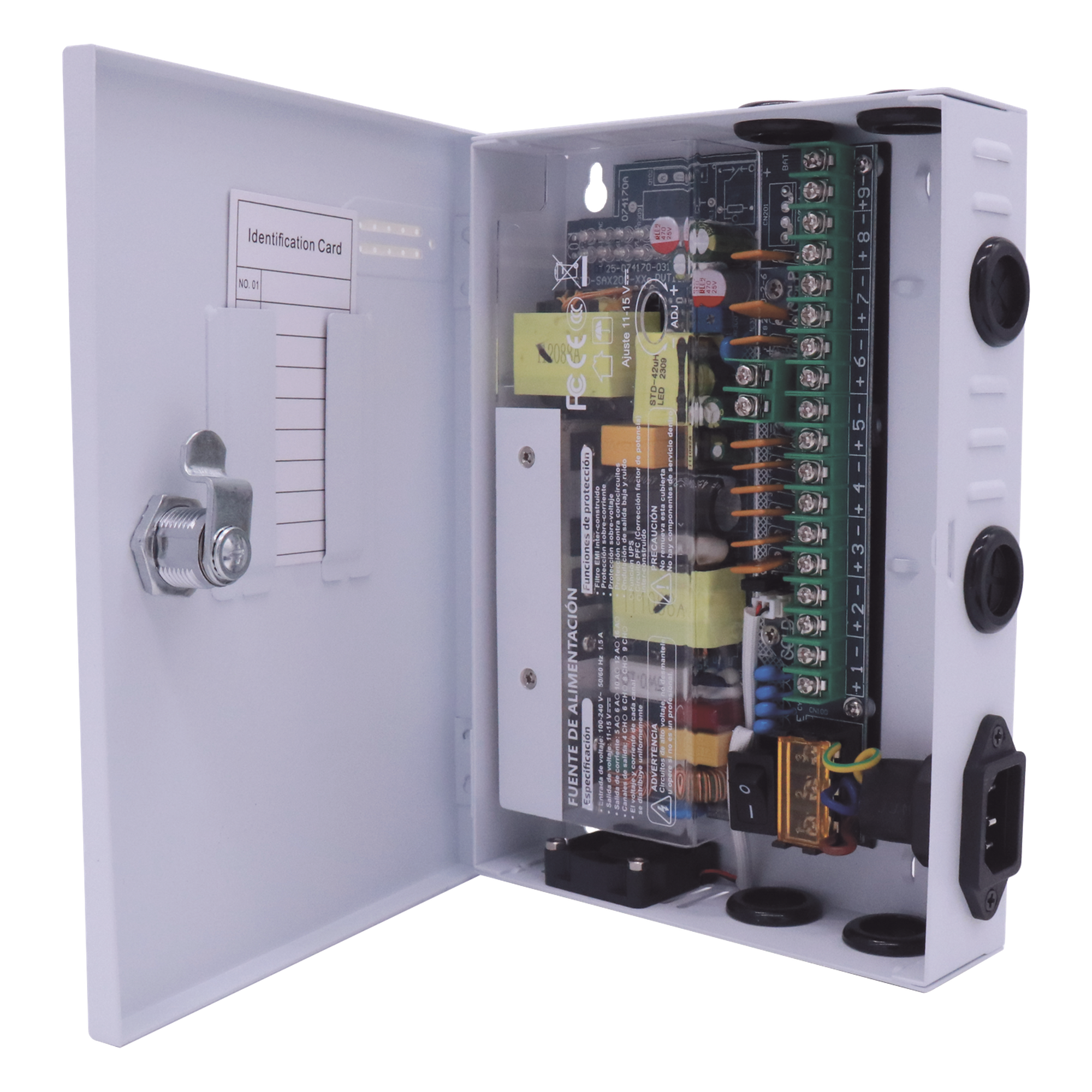 Fuente de Alimentación Profesional / 9 Canales / 16 A Total / 1.8 A por Canal / Voltaje Ajustable 11-15 VCC / 200 W / Operación -20°C a 70°C