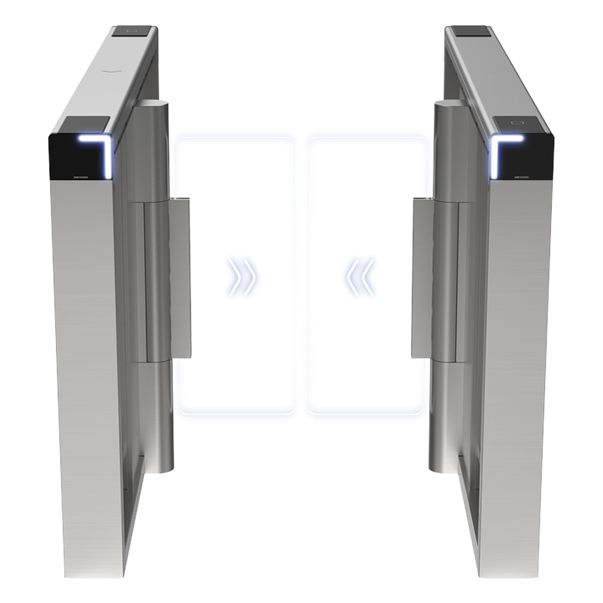 Torniquete Swing / 12,000,000 Ciclos MCBF / 14 Pares IR / Carril 90 cm (35.4 in) / Iluminación LED / Acero Inoxidable SUS304 / Incluye Lectores Mifare y Panel de Acceso — HIKVISION · SKU DS-K3B530X-LR/MPG-DP90