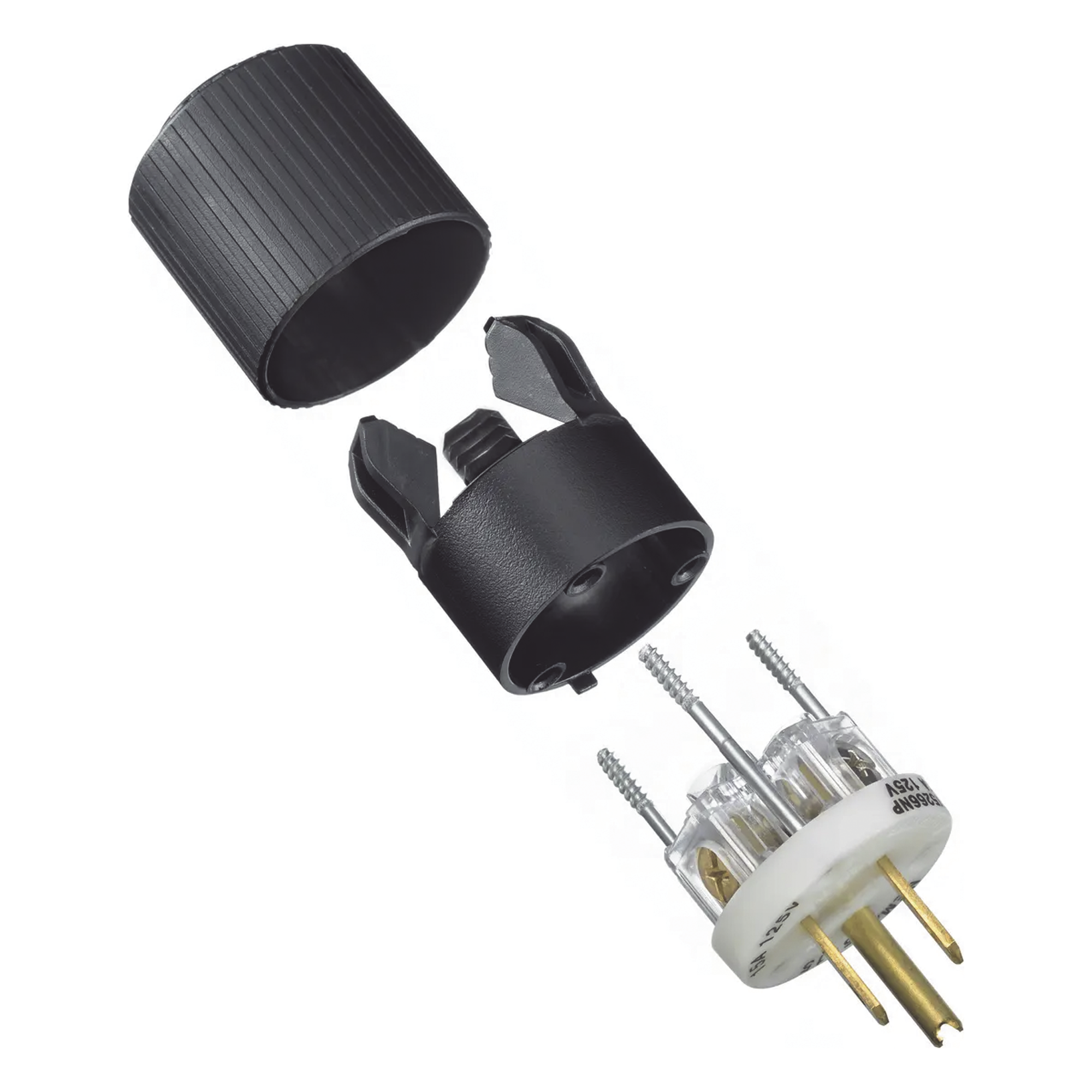 Clavija Negra 15 A 125 V CA 2 Polos 3 Hilos (NEMA 5-15P).  