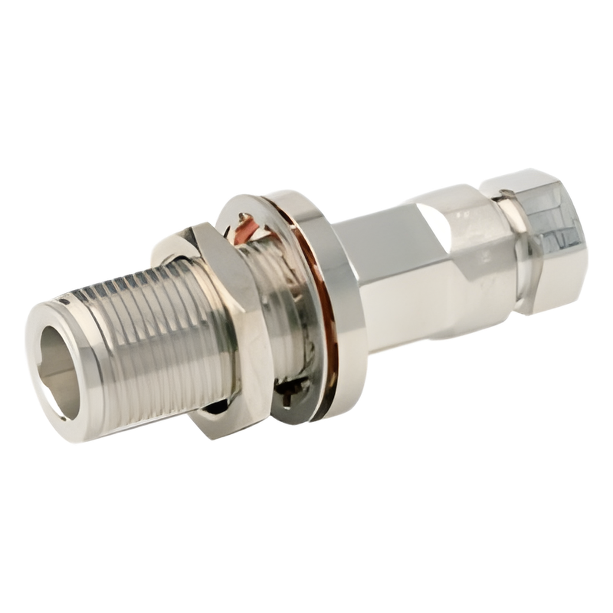 Conector N Hembra de Chasis / Auto-sujetado / FSJ1-50A 1/4" / 50 Ω / DC-6000 MHz / Oro-Plata-Trimetal — ANDREW / COMMSCOPE · SKU F1PNF-BHC