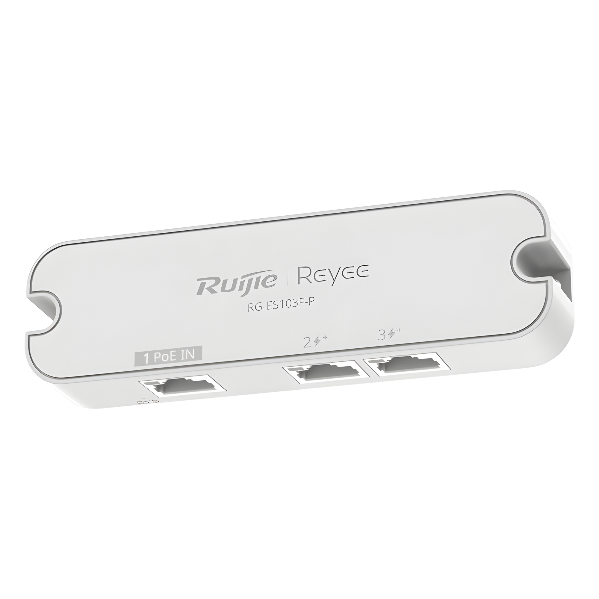 Switch No Administrable PoE-In / 2 Puertos PoE+ 10/100 Mbps / 1 Puerto PoE-In 10/100 Mbps / Presupuesto PoE 30 W / Switching 0.6 Gbps / Protección 4 kV / Sin Ventilador — RUIJIE · SKU RG-ES103F-P