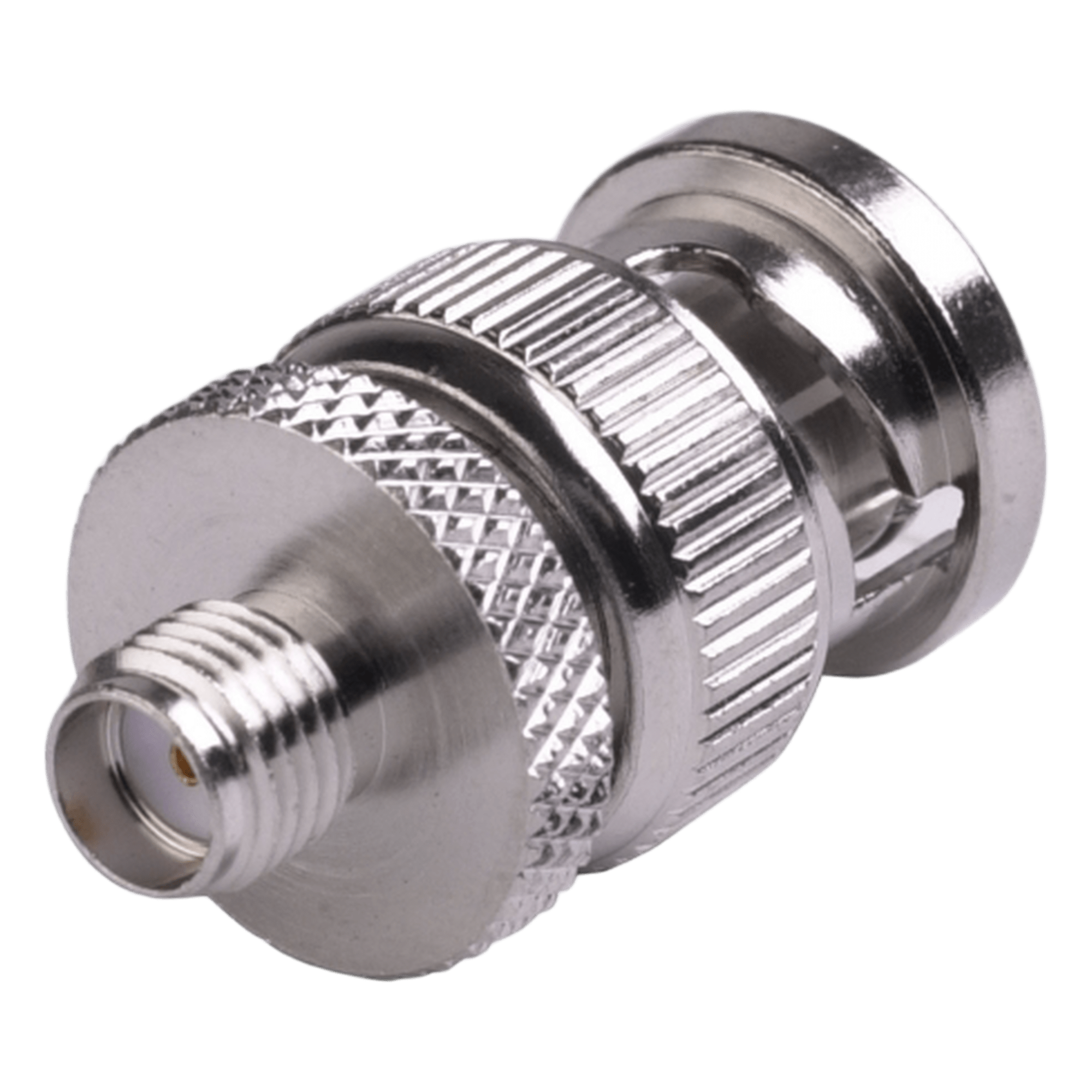 Adaptador Coaxial en Línea / SMA Hembra a BNC Macho / Cuerpo Bronce Niquelado / Contacto Oro / Aislante Teflón — RF INDUSTRIES,LTD · SKU RSA-3476