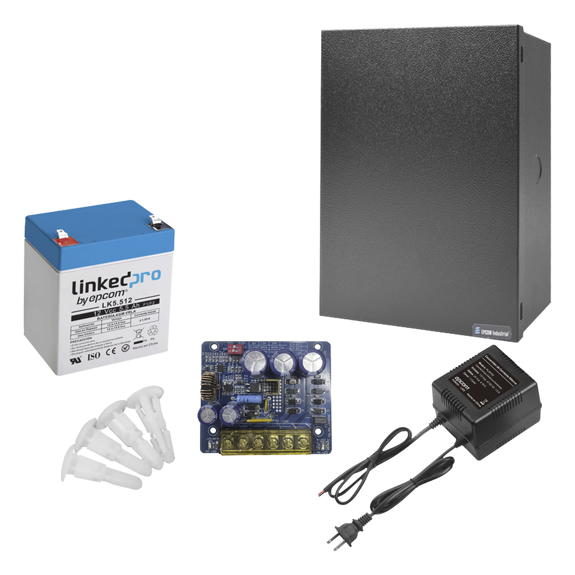 Kit Fuente de Poder con Batería de Respaldo / 12 VCC 4 A / Batería AGM 12 V 5.5 Ah / Transformador 16-24 VCA / Gabinete Interior — EPCOM POWERLINE · SKU KIT16B3LK5