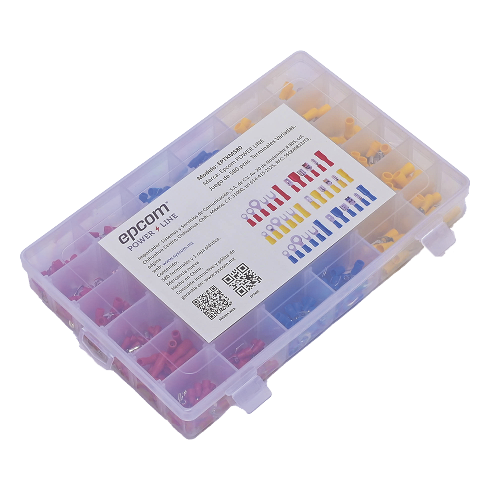 Juego de Terminales / 580 Piezas / AWG 22-10 / Forro Termoestable / Caja Organizadora — EPCOM POWERLINE · SKU EP-TKM-580
