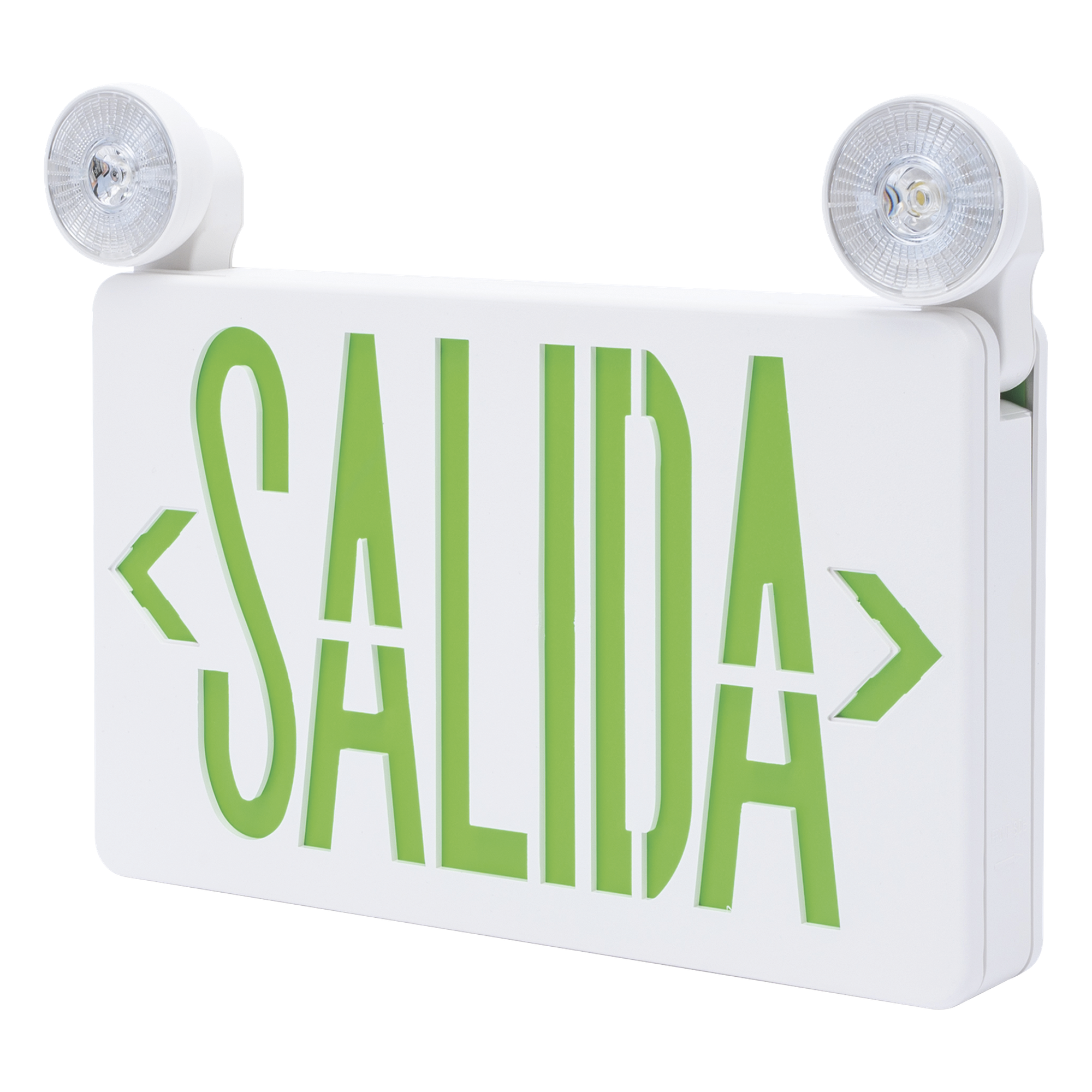 Letrero de Emergencia LED / Dual Salida y Luz de Emergencia / Montaje Universal Pared-Lateral-Techo / Doble Voltaje 120-277 VAC / Batería 6V 4.5Ah / Consumo 3W — SFIRE · SKU SFKDC860