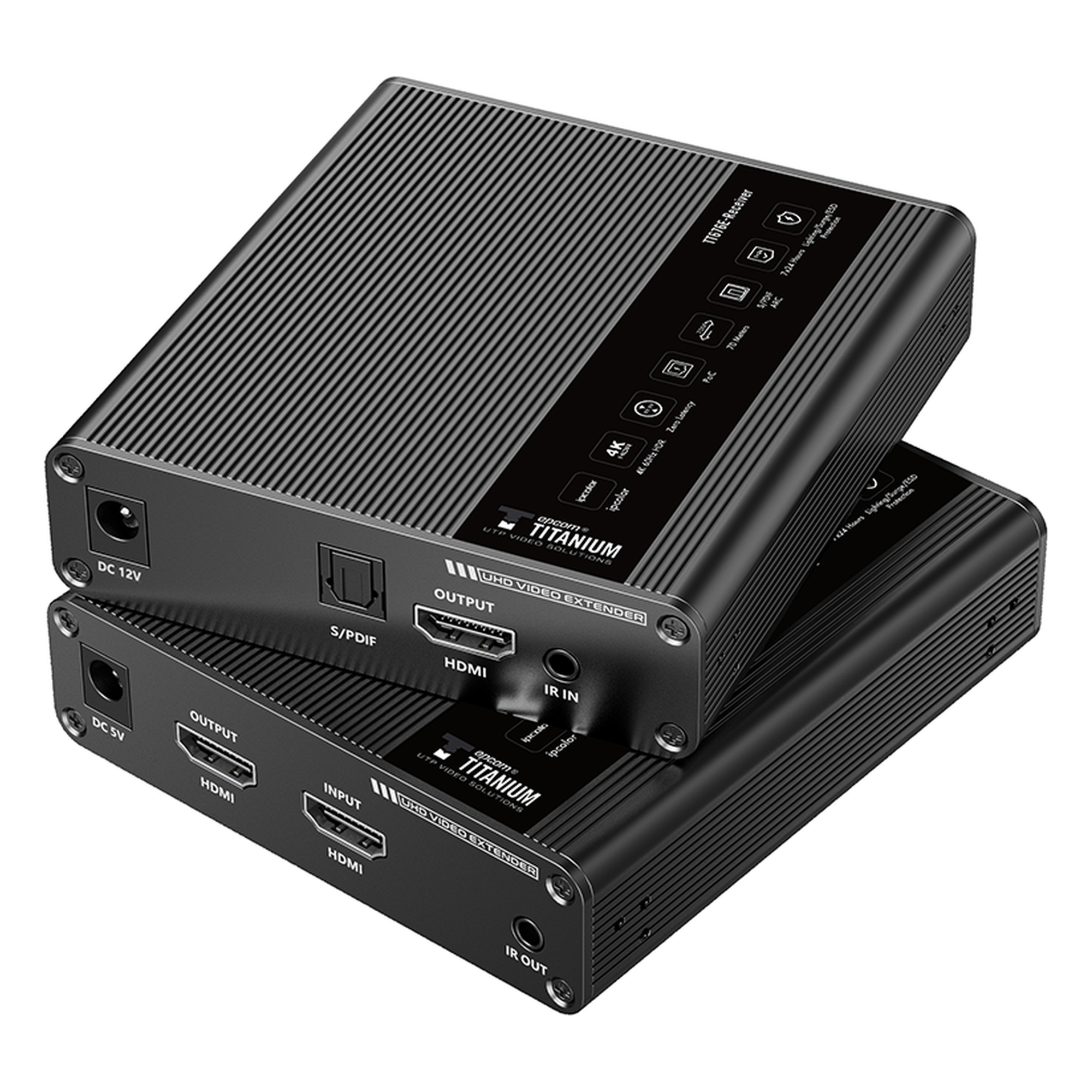 Extensor HDMI / 4K@60Hz / Sin Compresión / Cero Latencia / 70 m (229.7 ft) / Cat 6/6a/7 / PoC / IR Bidireccional / HDR10