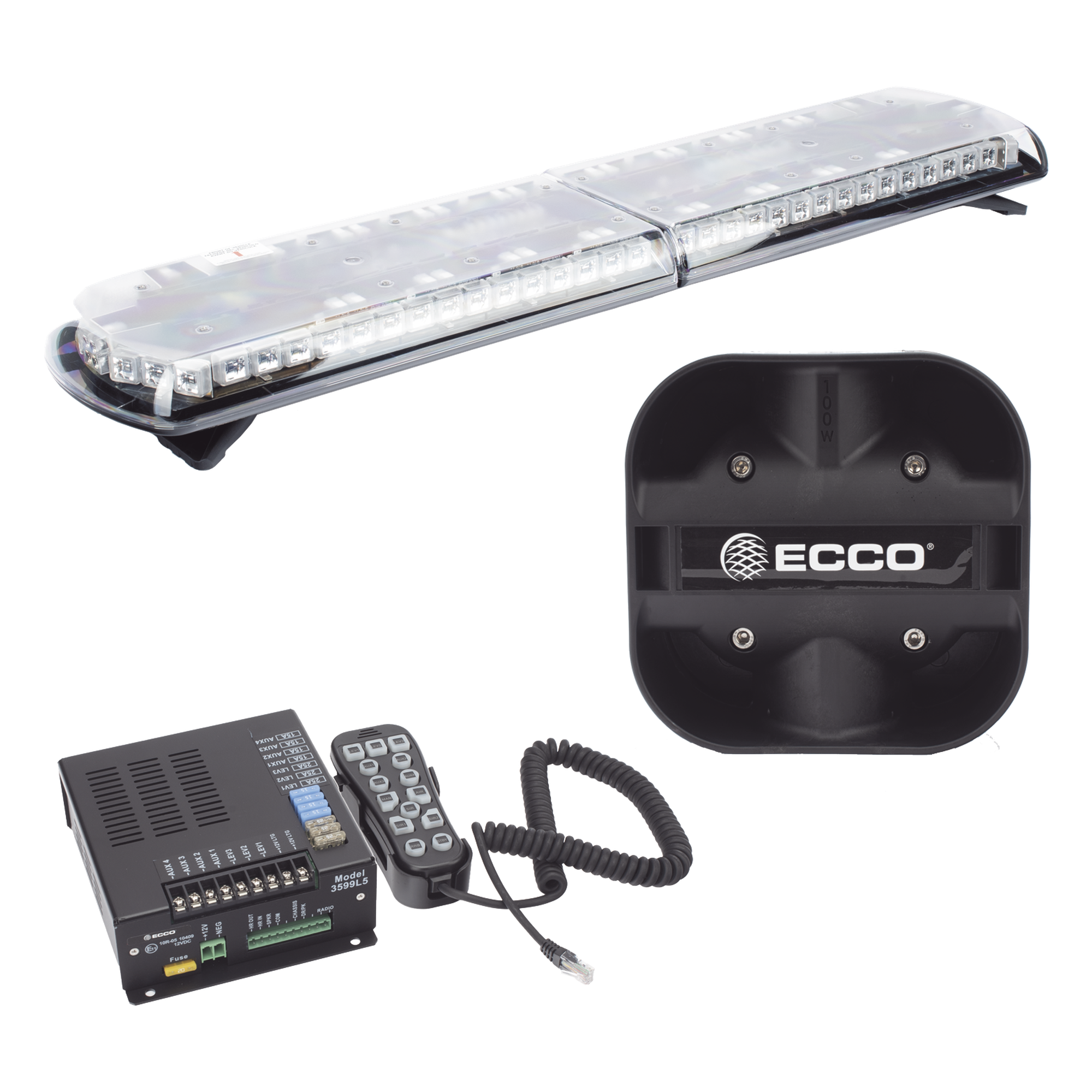 Kit de Sirena Vehicular / Barra de Luces 48 in (121.9 cm) / 130 LED / Dual Color / 100 W / 48 Patrones / SAE J1849 — ECCO · SKU 12TR48KIT130