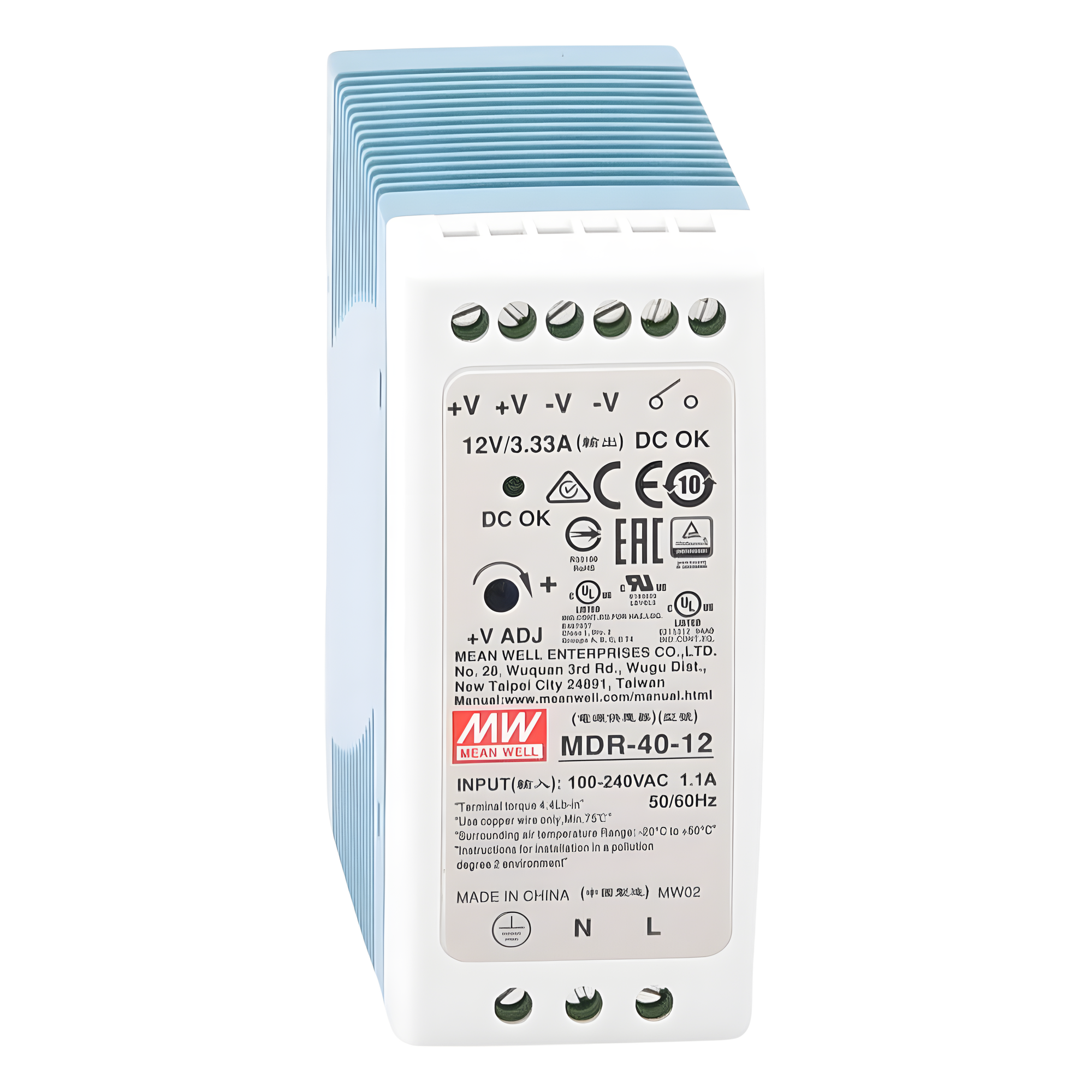 Fuente de Poder Riel DIN / 12VCC / 40W / Entrada Universal 85-264VAC / 1.57 x 3.54 x 3.94 in