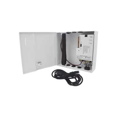 Fuente de Poder / 1 Salida 11-15 Vcc /  5 A / Temporizador Integrado / Con Capacidad de Batería de Respaldo / Requiere Batería / Aplicaciones en sistemas de control de Acceso 