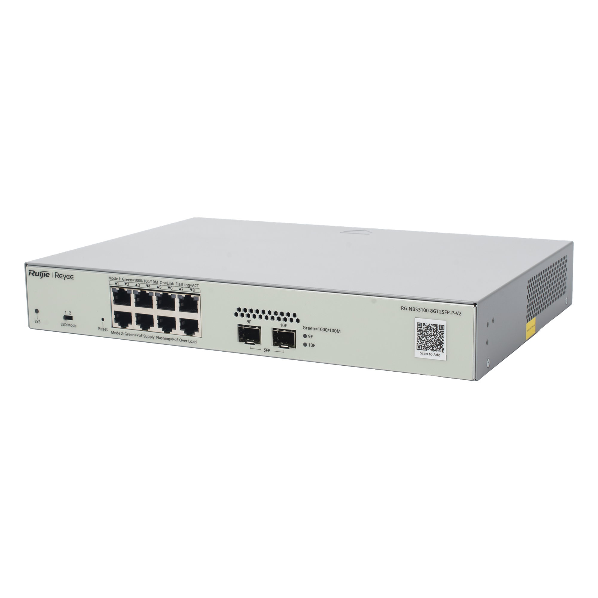 Switch Administrable PoE+ / 8 Puertos Gigabit / 2 SFP 1Gb / Capacidad 20 Gbps / Sin Ventilador / 125W PoE