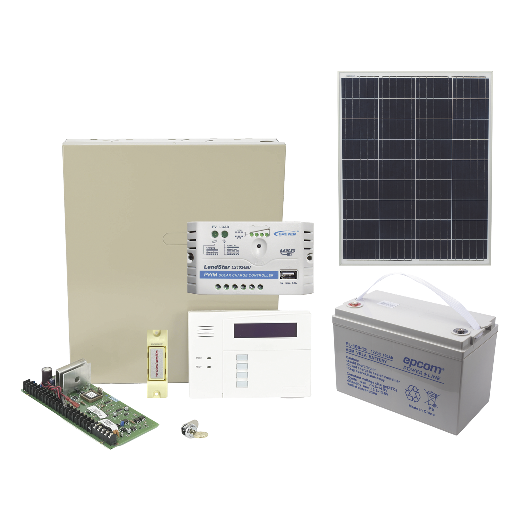 Kit Panel de Alarma Solar / 85W / 48 Zonas / Batería 100Ah / Teclado Alfanumérico con RF / Botón de Pánico — HONEYWELL HOME RESIDEO · SKU VISTA48SOLAR/6160RF