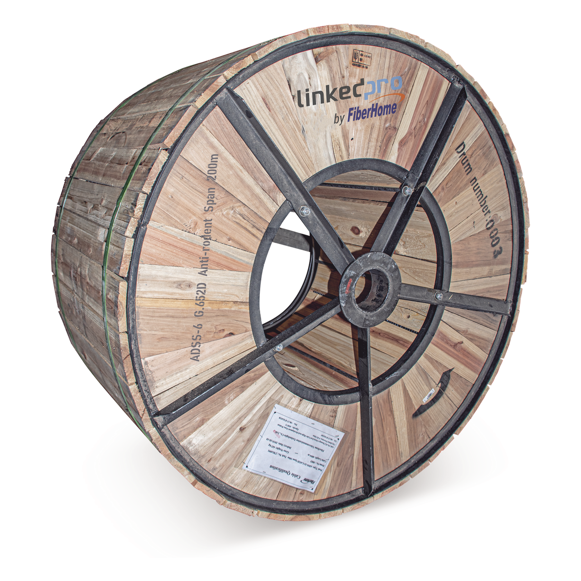 Cable de Fibra Óptica ADSS / Monomodo G.652D / 6 Hilos / Armadura Anti-Roedor / Span 200 m (656.2 ft) / 4 km / Dieléctrico Autosoportado — LINKEDPRO BY FIBERHOME · SKU OC-ADSS-ARMD-06C/4KM