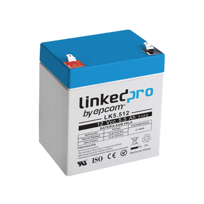 Batería de respaldo 12 V  |  5.5 Ah  |  AGM | Especial para Seguridad Electrónica | UPS | Sistemas de Emergencia  | Vida útil 5 años | Terminales F1  + Adaptador F2