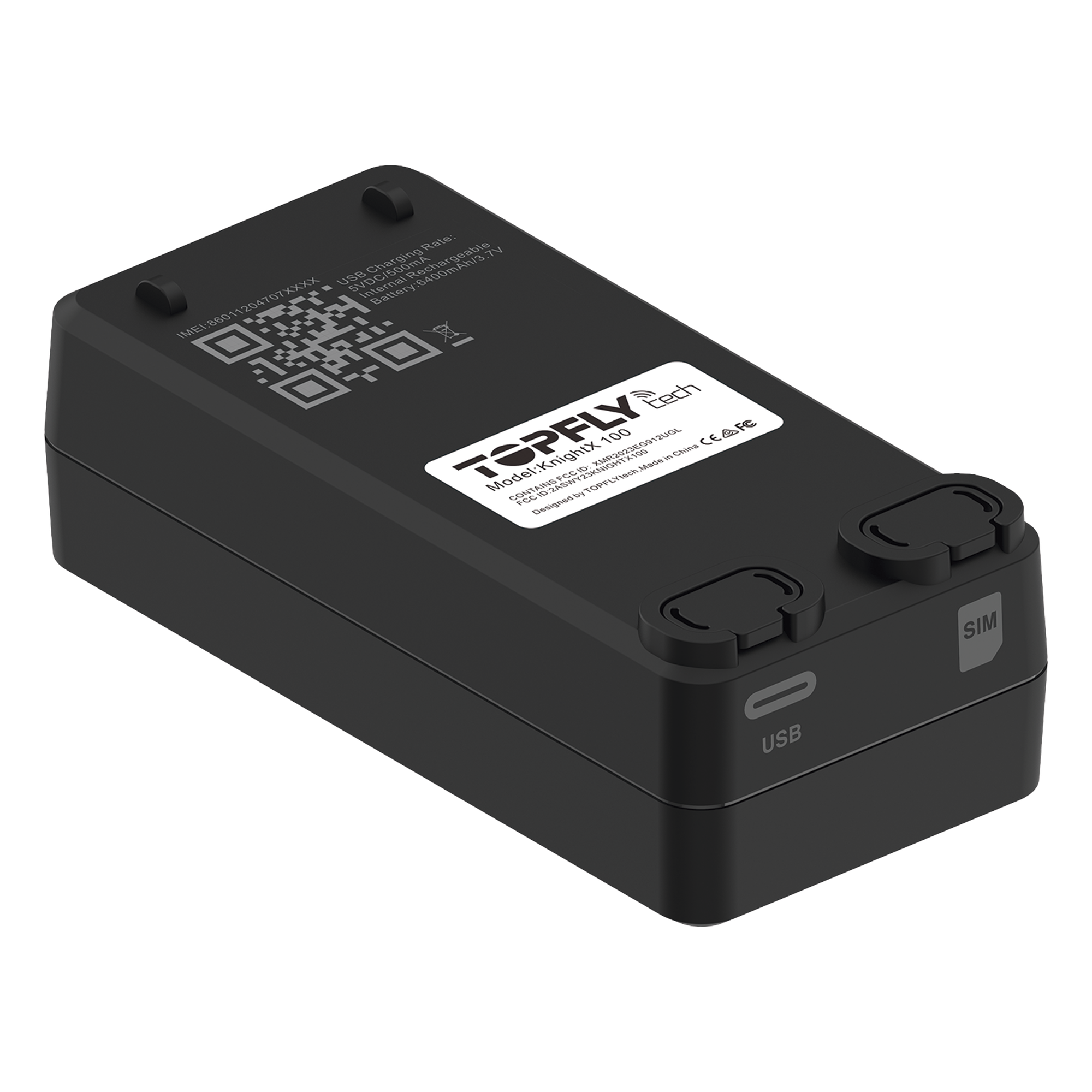Rastreador GPS 4G / Batería Recargable / GNSS BLE Wi-Fi / Botón de Pánico / Sonda de Temperatura Opcional / 91.8 x 43.5 x 29.2 mm — TopFlyTech · SKU KNIGHTX100