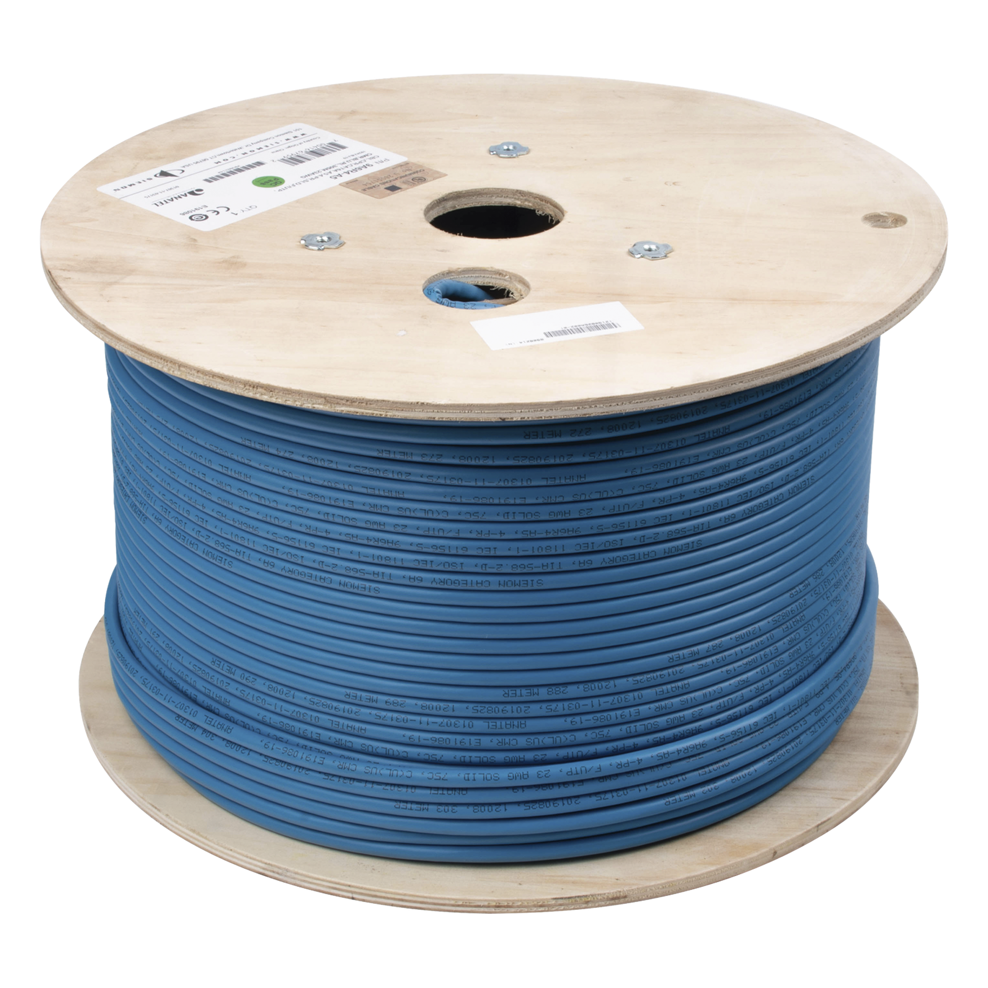 Bobina de Cable Blindado F/UTP de 4 Pares, Z-MAX, Cat6A, Soporte de Aplicaciones 10GBase-T, CMR (Riser), Color Azul, 305 Metros (1000 Pies)